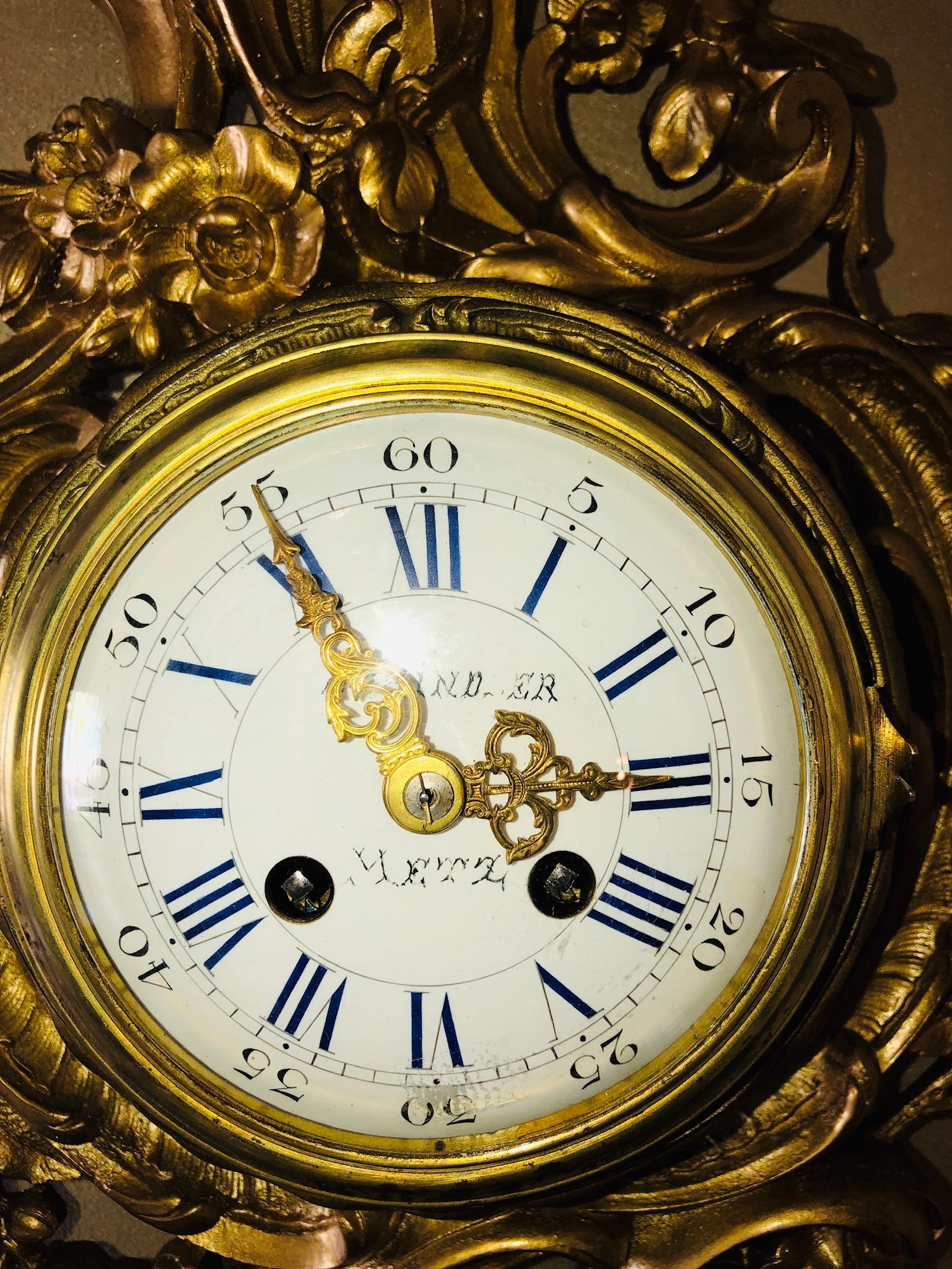 Japy Freres-Schindler 19th Century Louis XV Bronze Rococo Cartel Clock, France For Sale 3