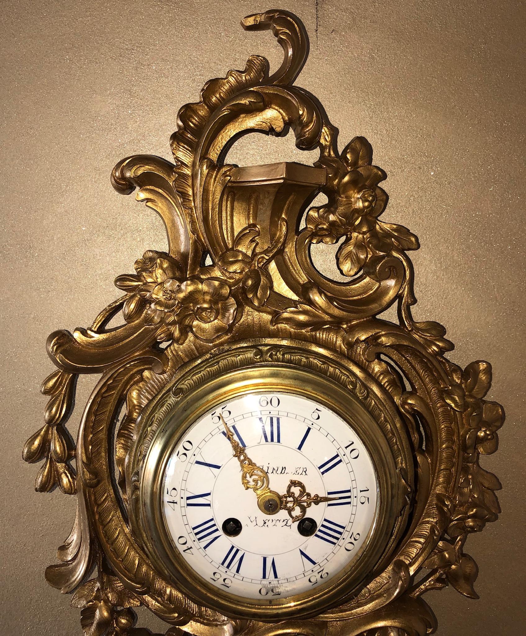 Japy Freres-Schindler 19th Century Louis XV Bronze Rococo Cartel Clock, France For Sale 4