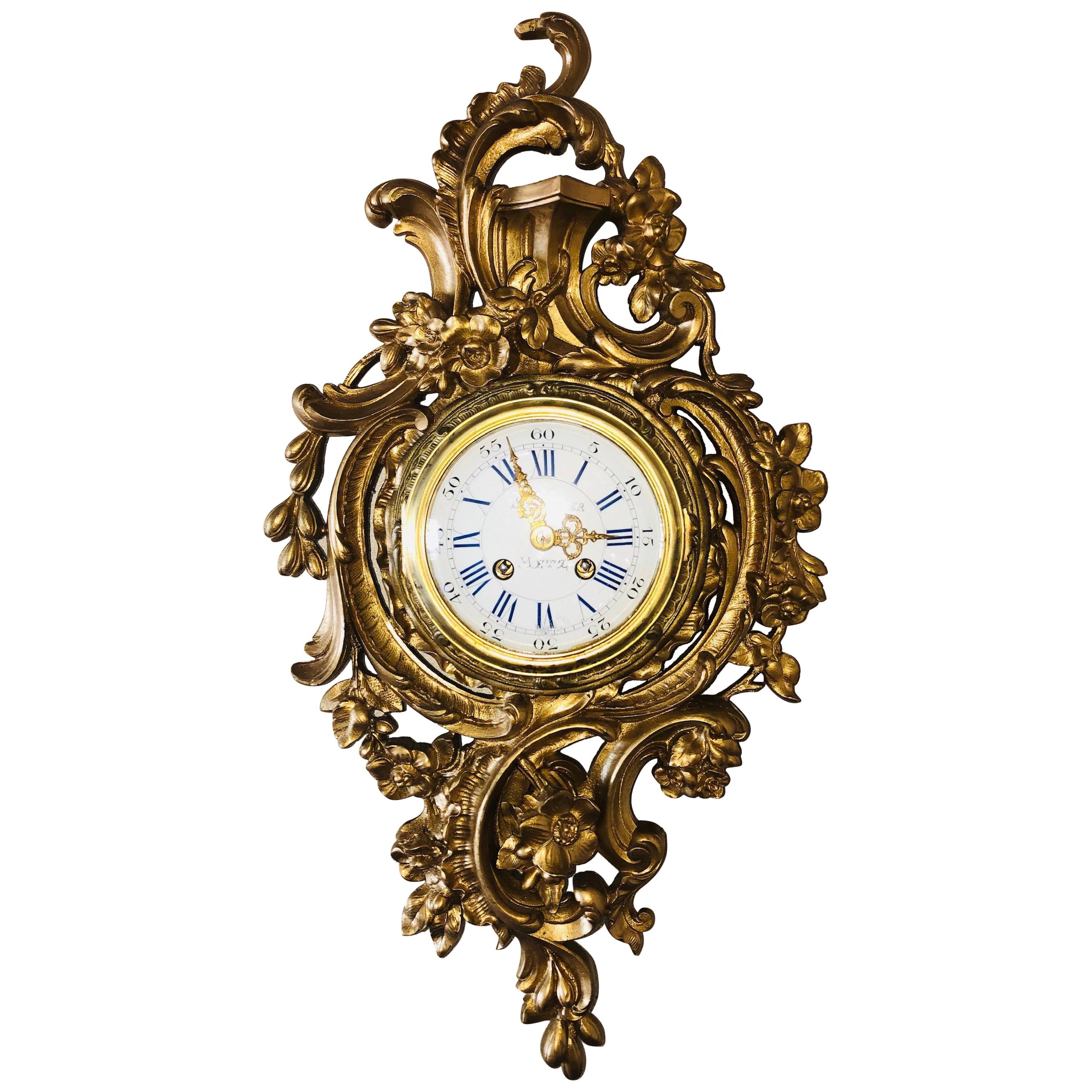 Japy Freres-Schindler 19th Century Louis XV Bronze Rococo Cartel Clock, France For Sale