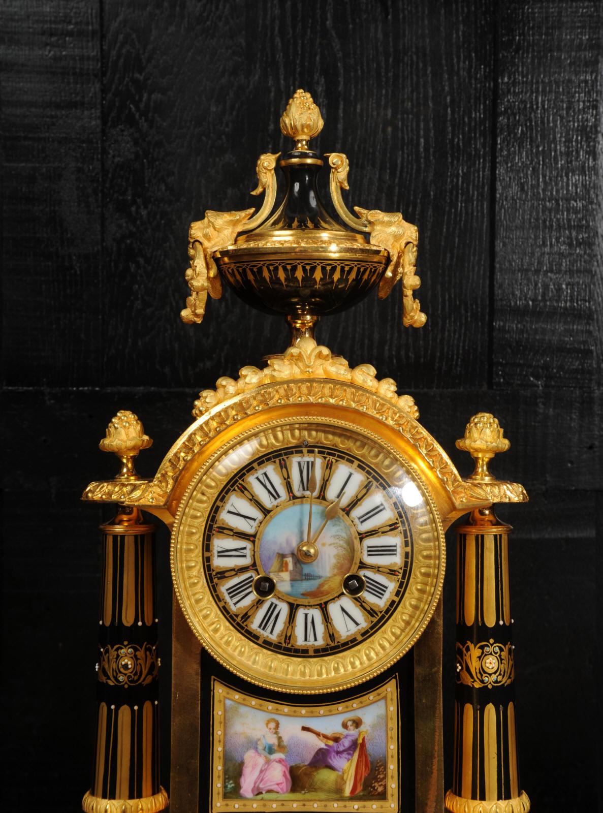 Japy Freres Sevres Porcelain and Ormolu Antique French Clock For Sale 6