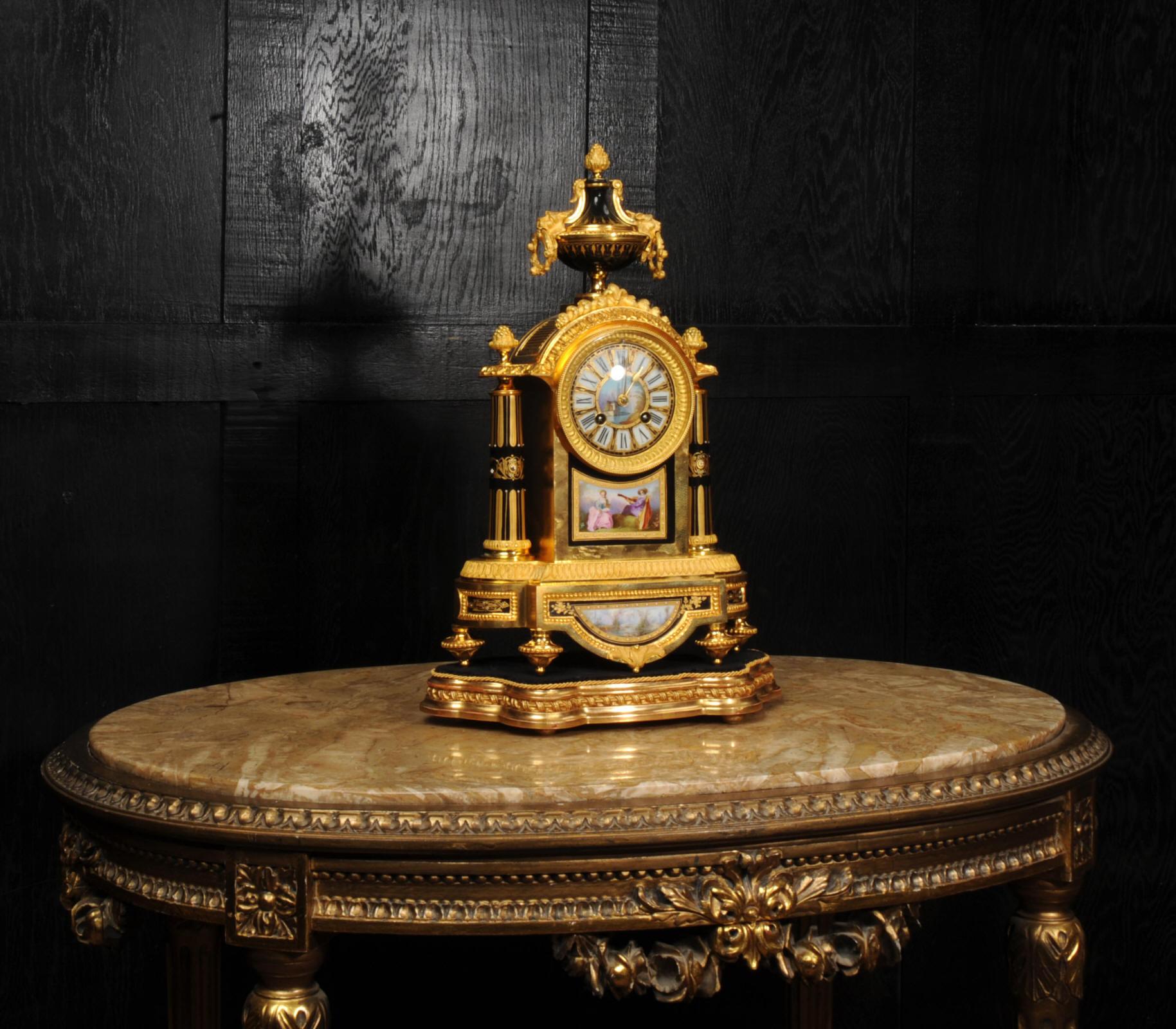 Painted Japy Freres Sevres Porcelain and Ormolu Antique French Clock For Sale