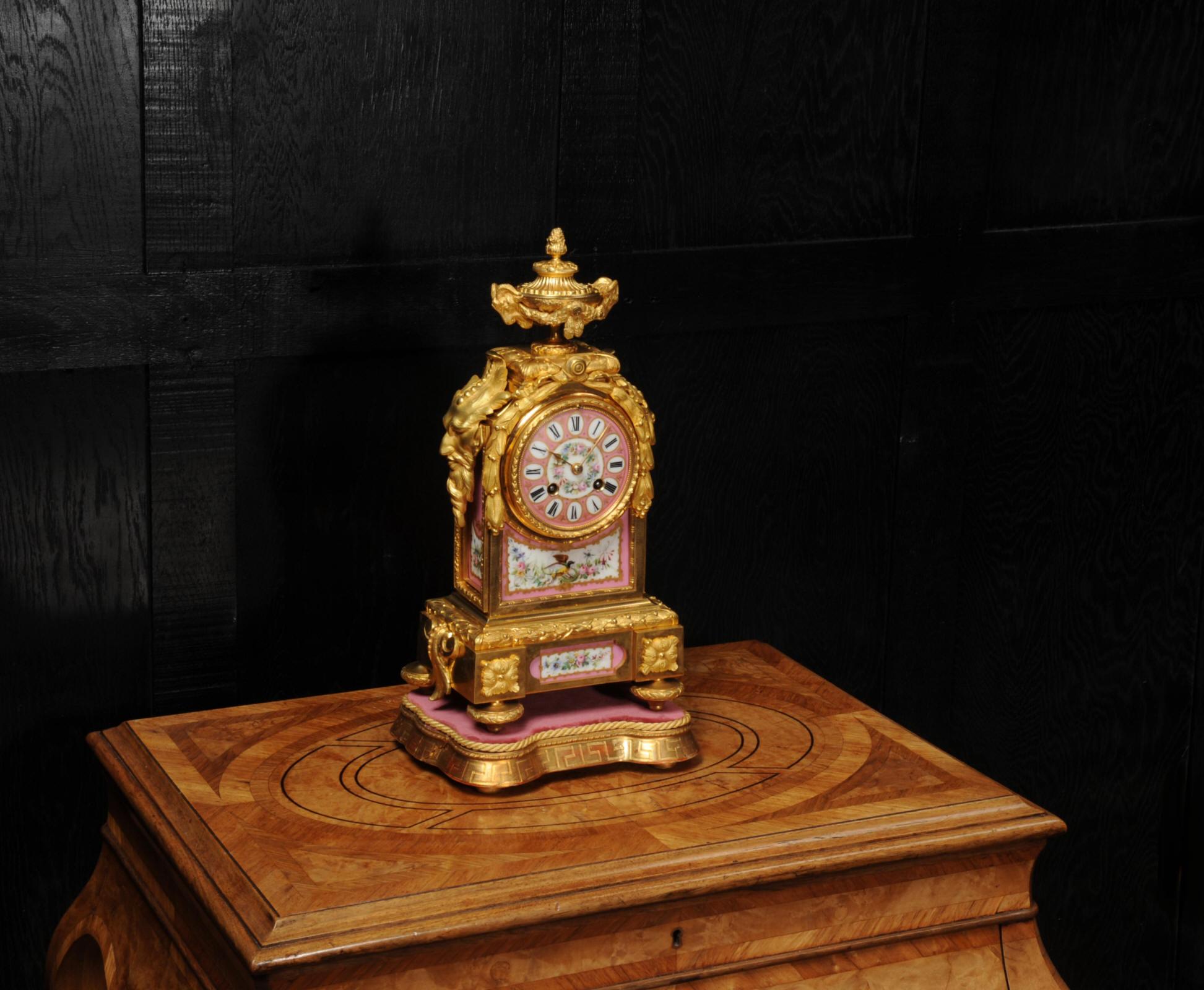Japy Frères Sèvres Porcelain and Ormolu Antique French Clock In Good Condition In Belper, Derbyshire