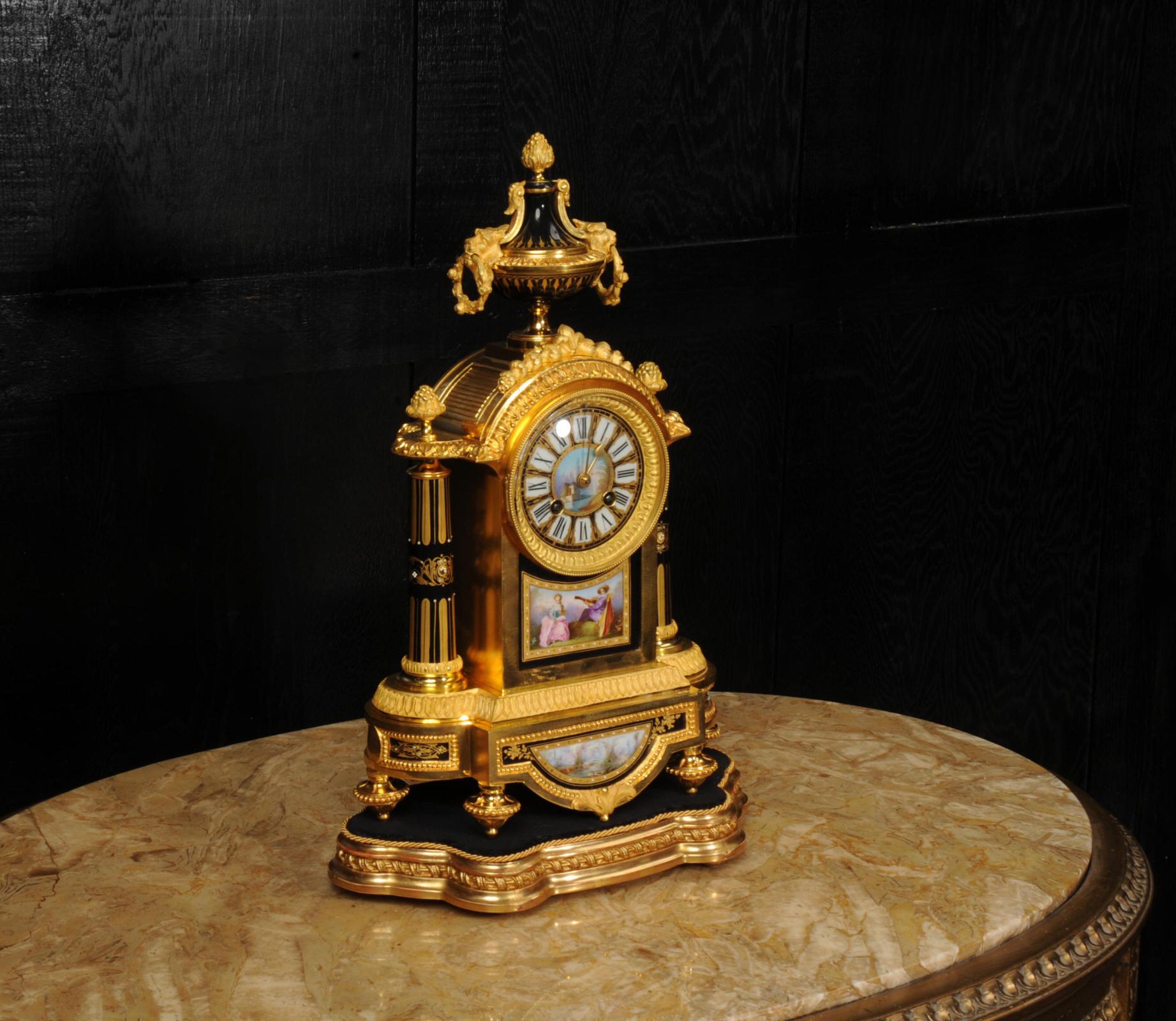 Japy Freres Sevres Porcelain and Ormolu Antique French Clock In Good Condition For Sale In Belper, Derbyshire