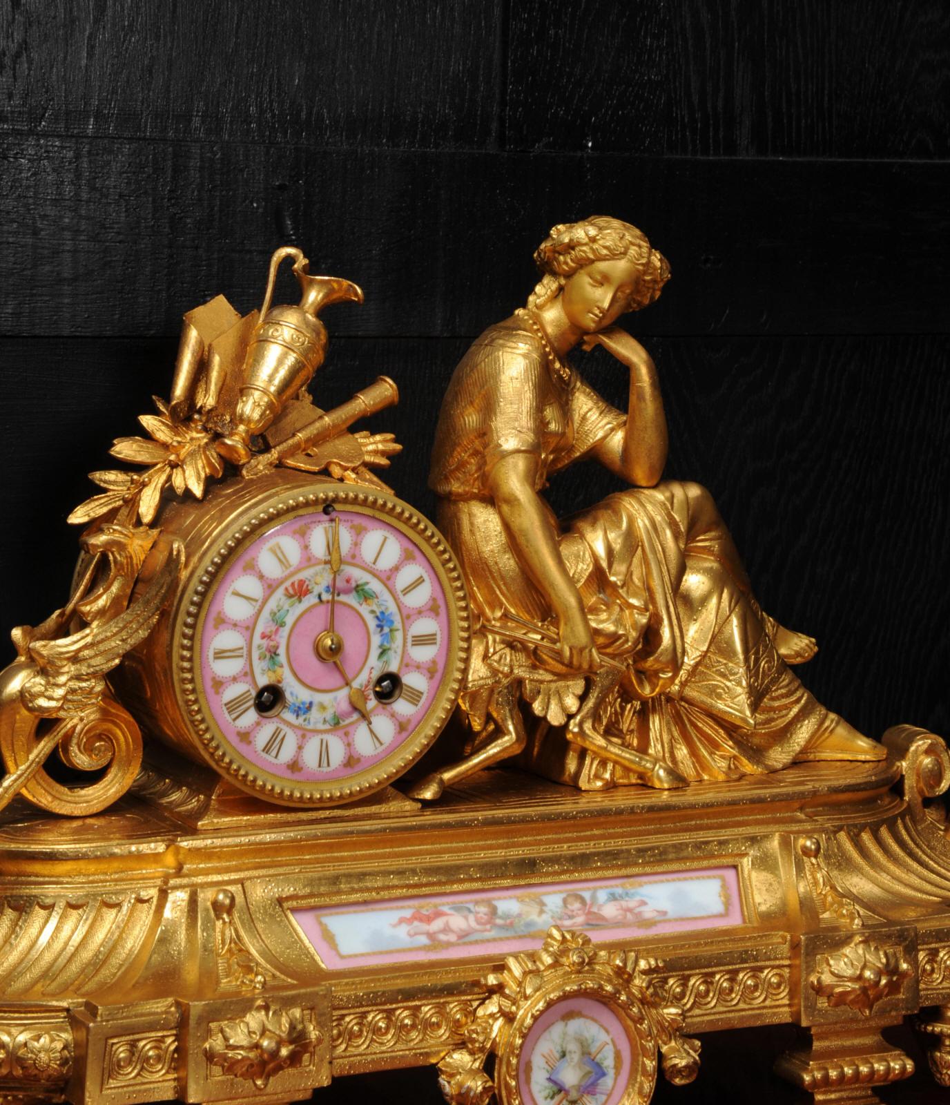 Japy Freres Sèvres Porcelain Gilt Metal Antique Clock, Euterpe Muse of the Arts 4