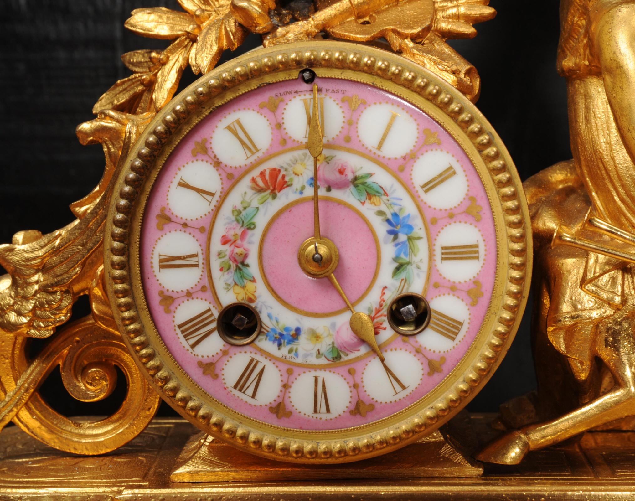 Japy Freres Sèvres Porcelain Gilt Metal Antique Clock, Euterpe Muse of the Arts 5