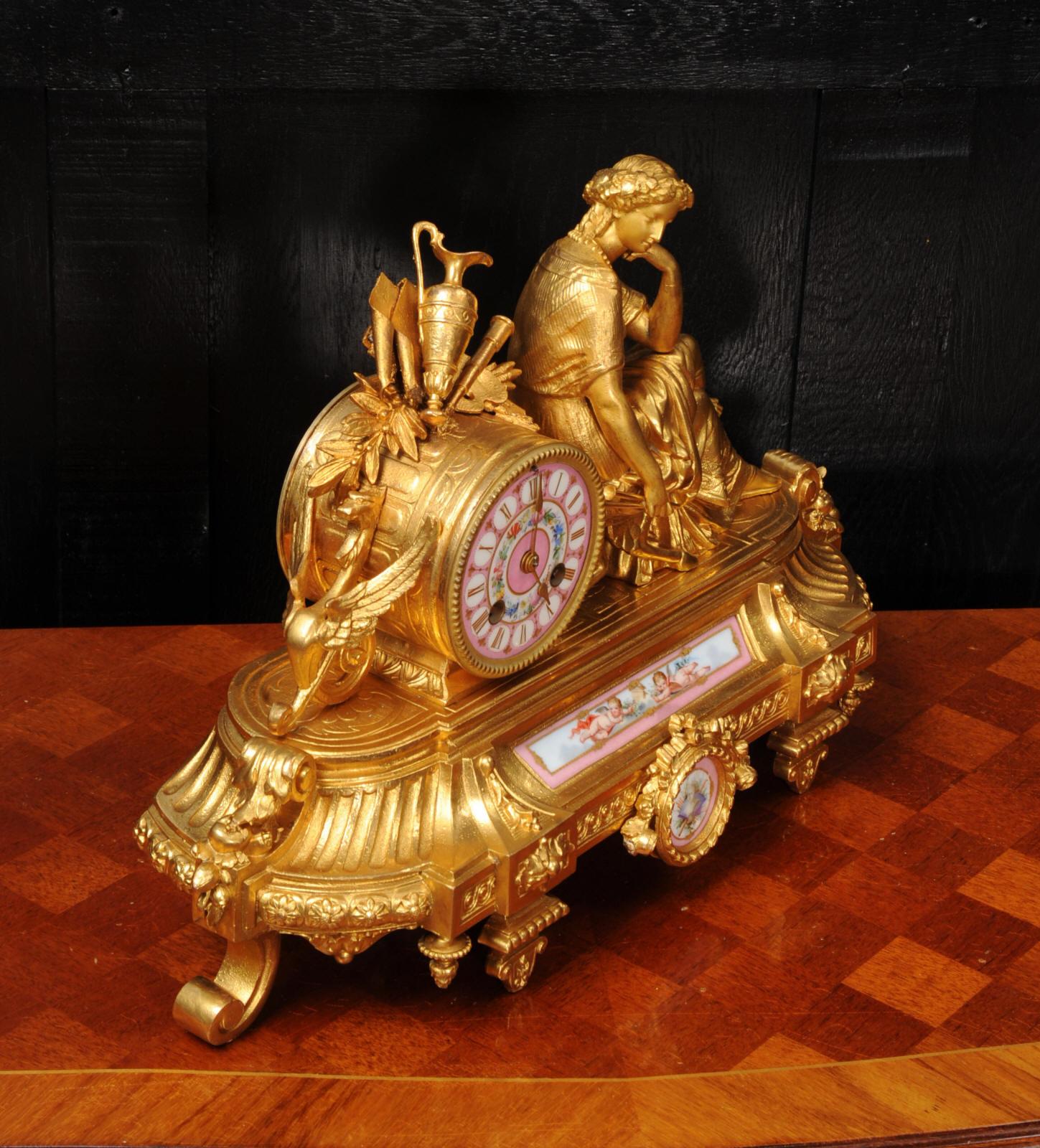 Japy Freres Sèvres Porcelain Gilt Metal Antique Clock, Euterpe Muse of the Arts 7