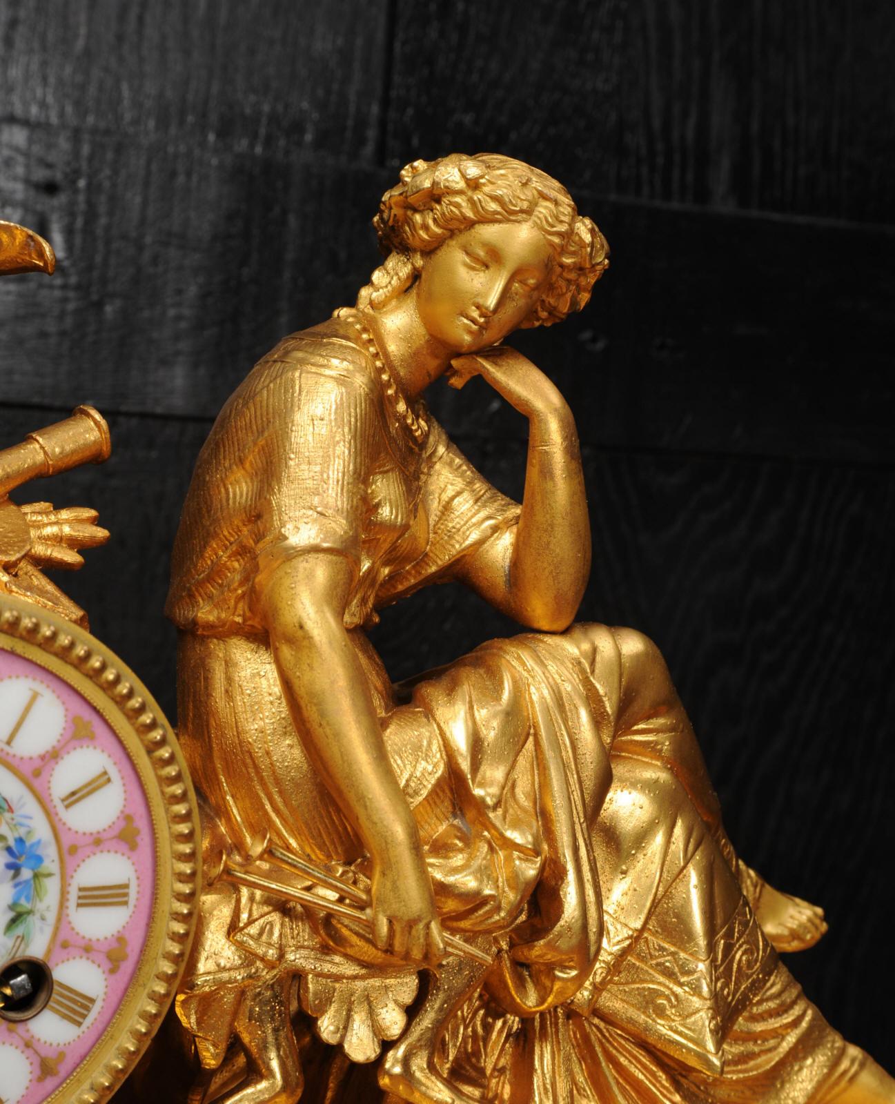 Japy Freres Sèvres Porcelain Gilt Metal Antique Clock, Euterpe Muse of the Arts 1