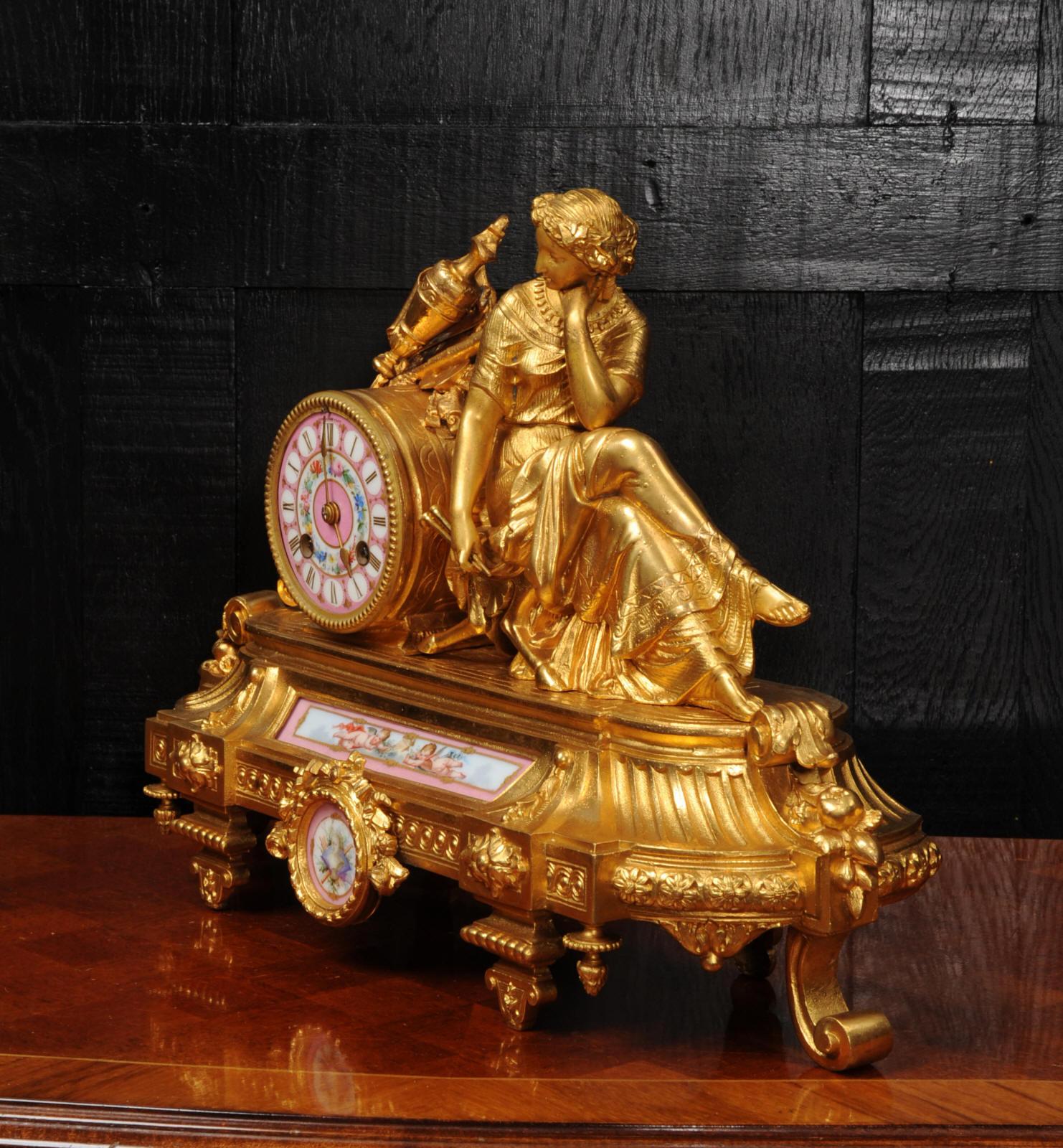 Japy Freres Sèvres Porcelain Gilt Metal Antique Clock, Euterpe Muse of the Arts 2