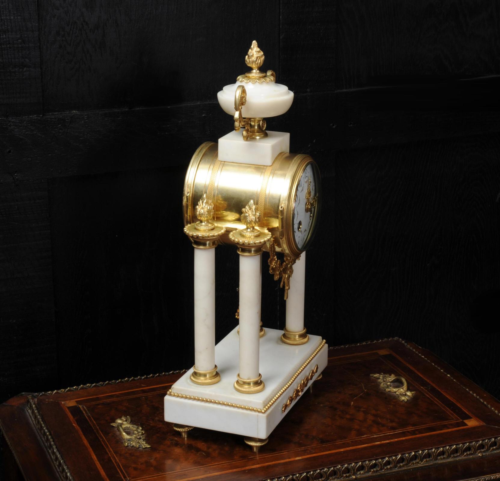 Japy Freres White Marble and Ormolu Antique French Portico Clock 6