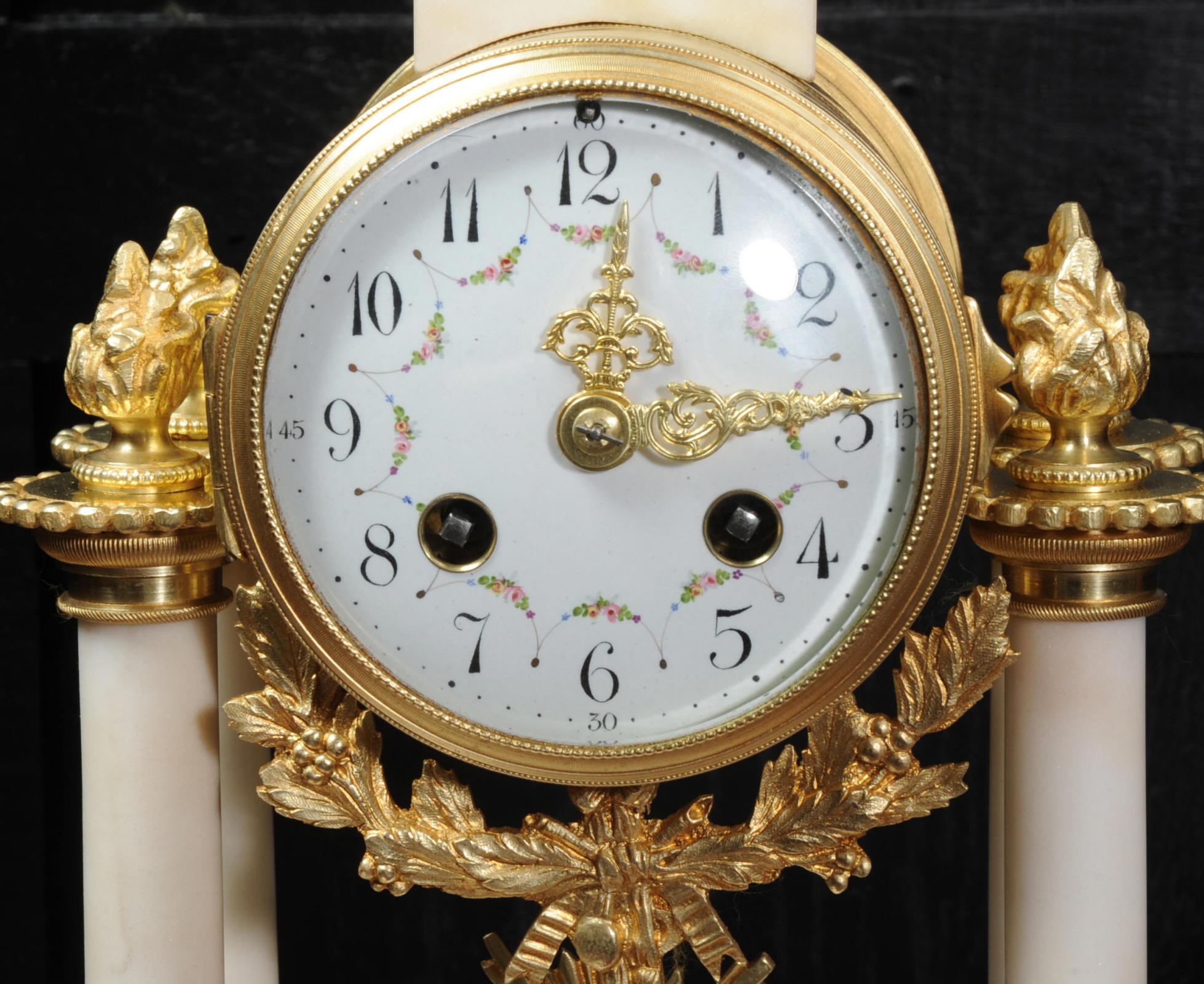 Japy Freres White Marble and Ormolu Antique French Portico Clock 7