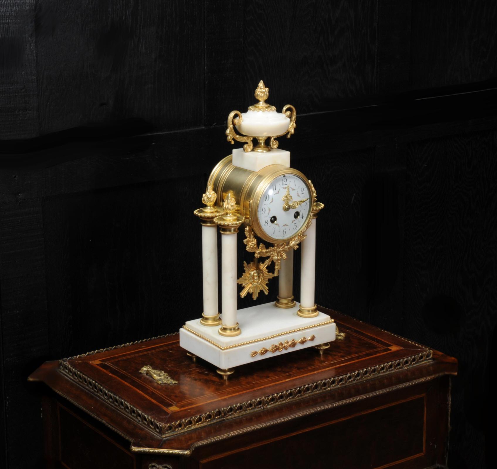 Japy Freres White Marble and Ormolu Antique French Portico Clock 1