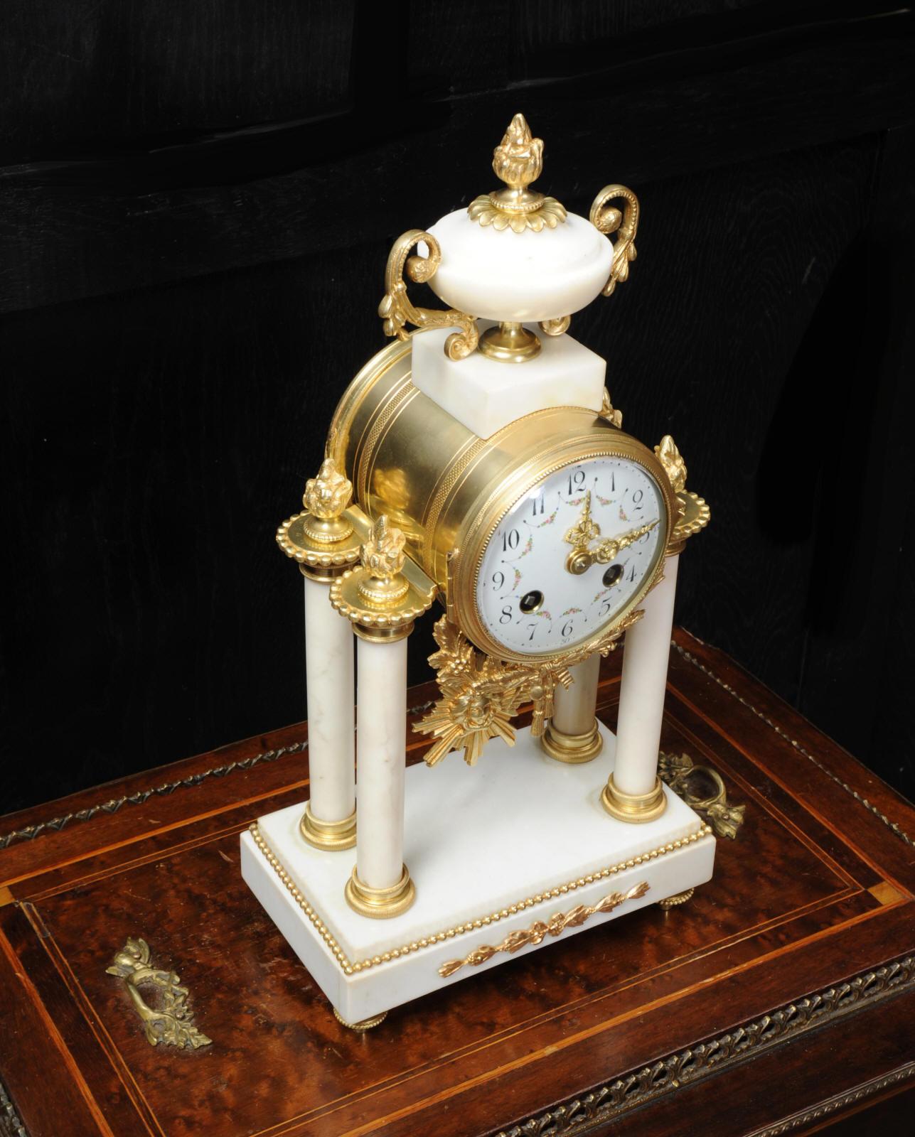 Japy Freres White Marble and Ormolu Antique French Portico Clock 2