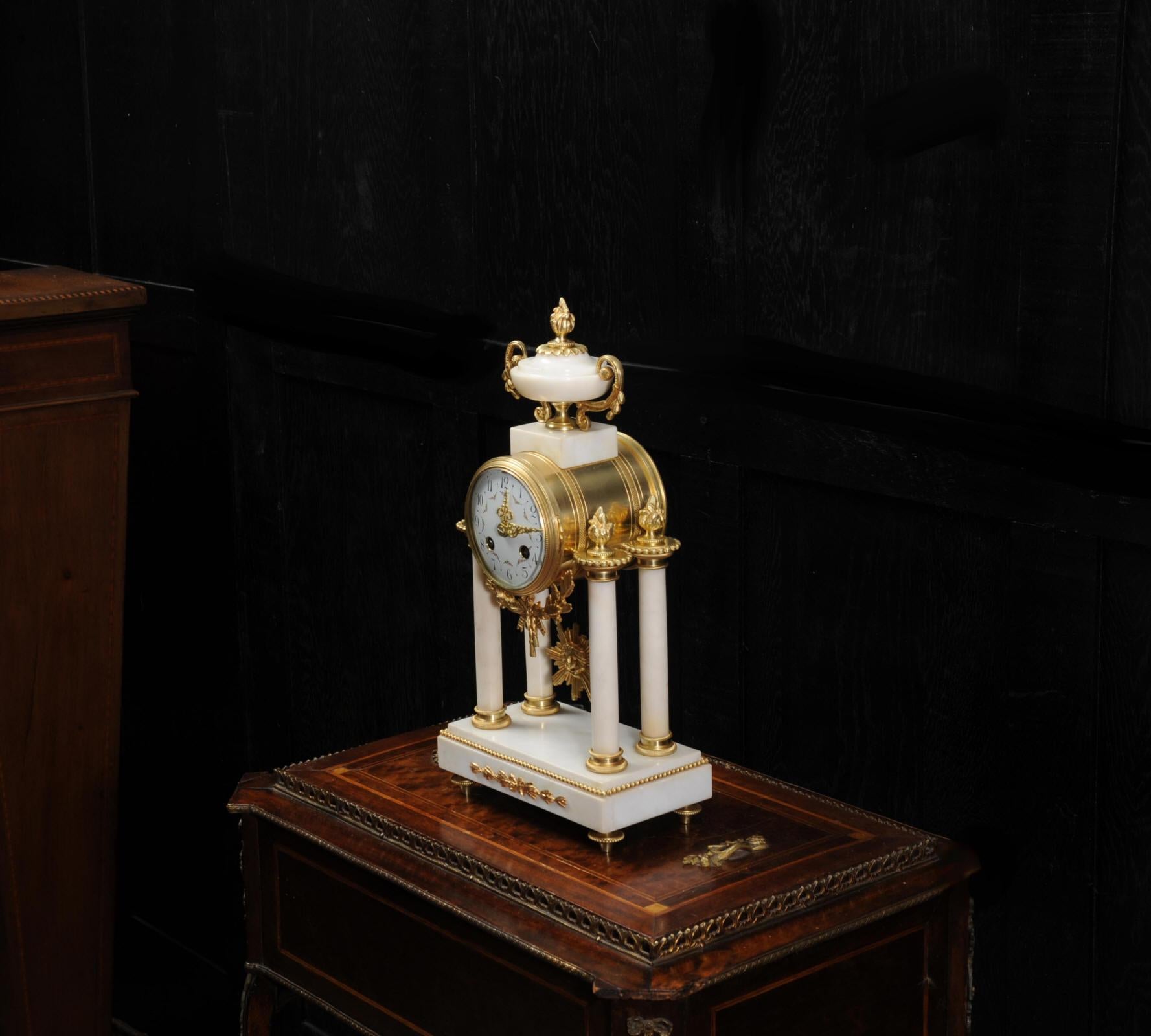 Japy Freres White Marble and Ormolu Antique French Portico Clock 3
