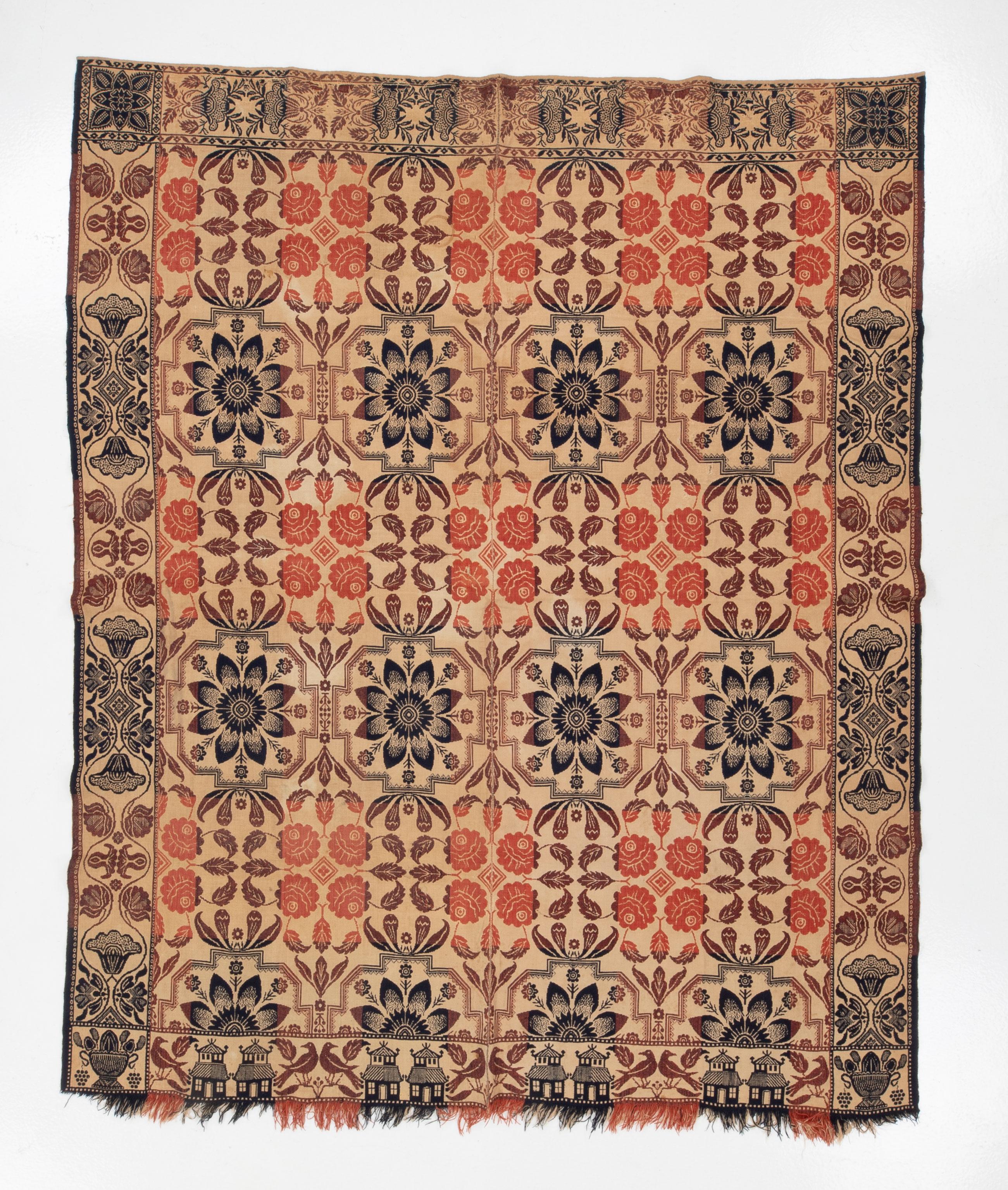 American Craftsman Jaquard Woven American Coverlet 19th C. For Sale