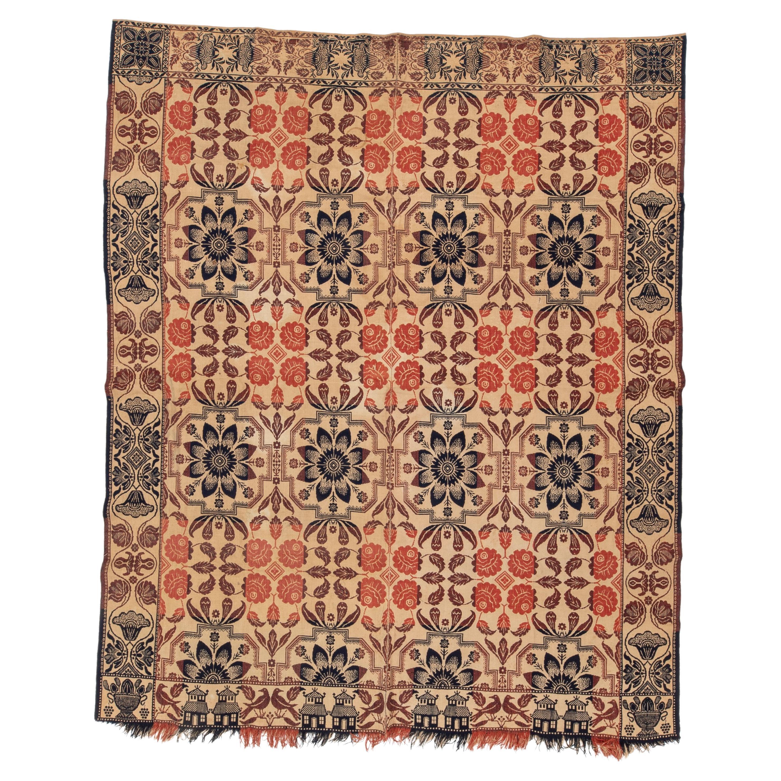 Jaquard Woven American Coverlet 19th C.