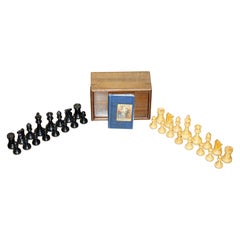 JAQUES 1850 STAUNTON PATTERN CHESSMAN CHESS SET INC SMALL BOOK AND HARDWOOD BoX