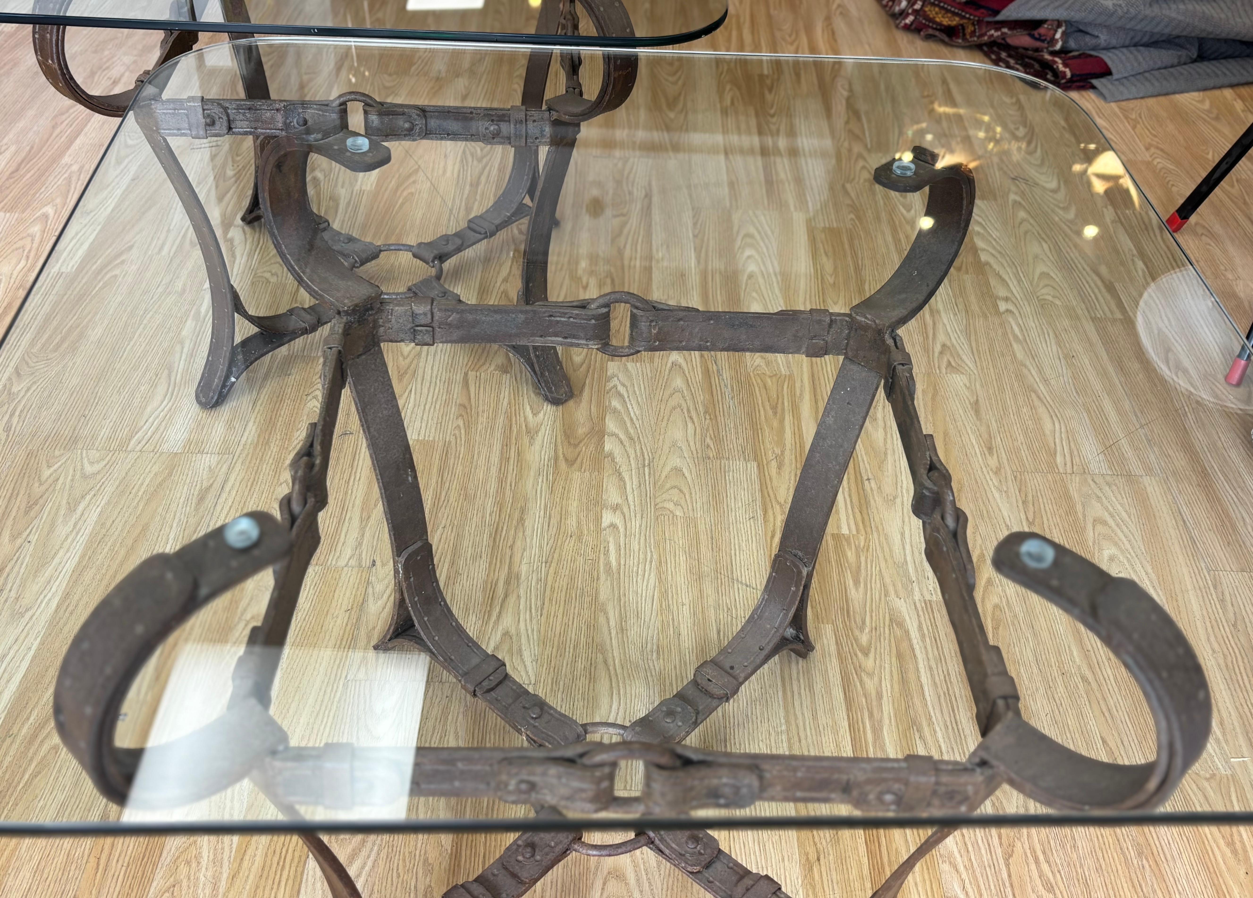 French Jaques Adnet Hermes Style Iron Side Tables For Sale