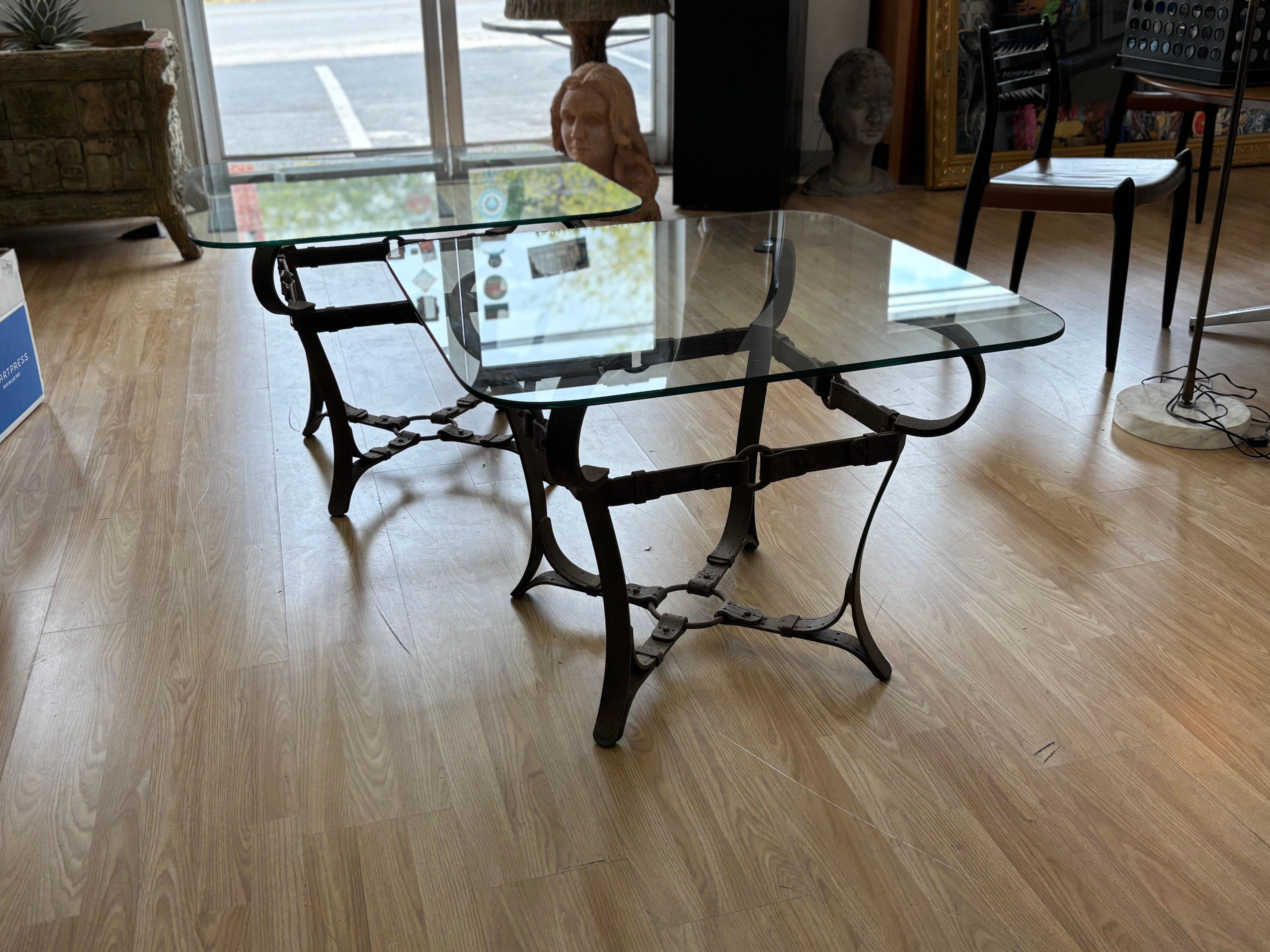 20th Century Jaques Adnet Hermes Style Iron Side Tables For Sale