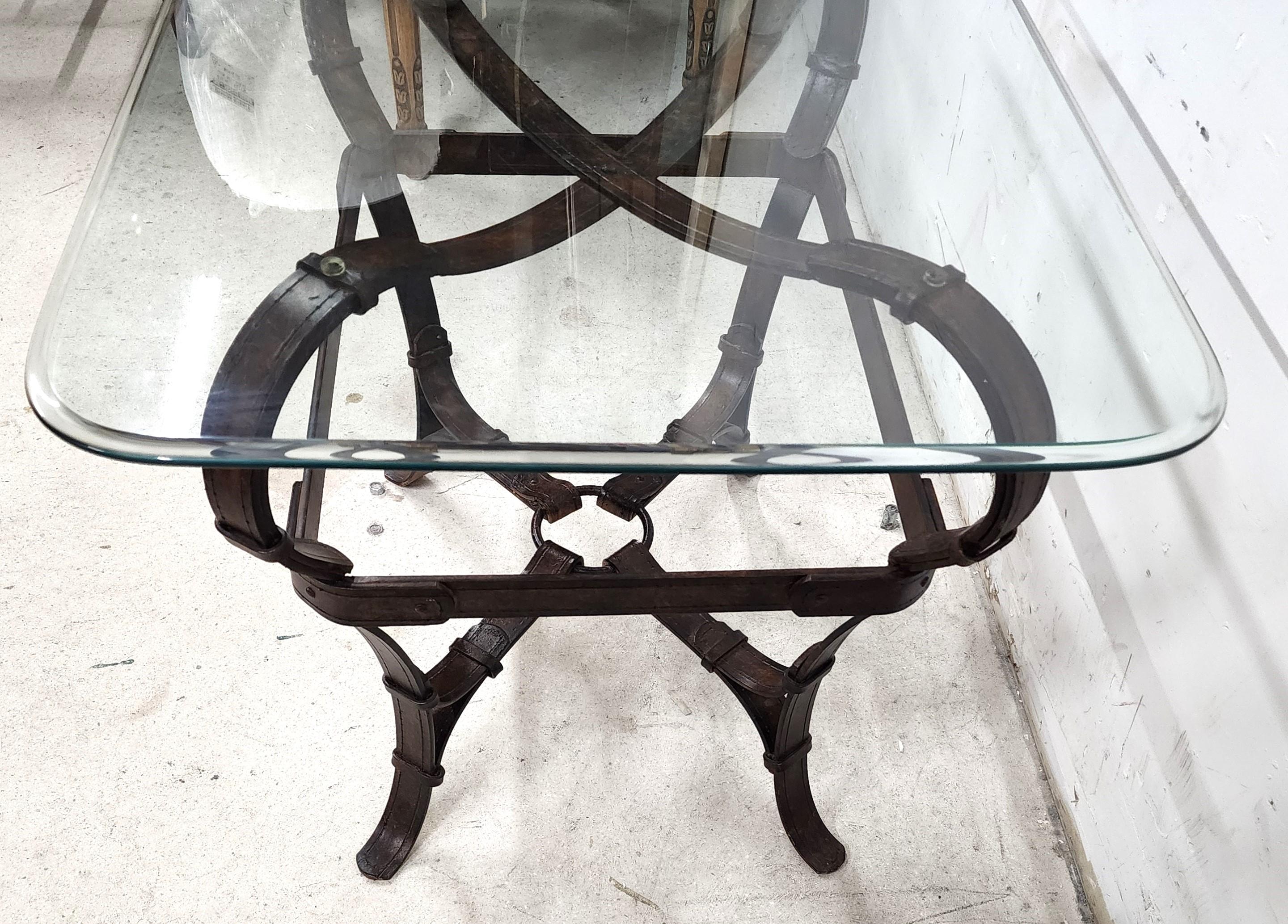Jaques Adnet Hermes Style Side Table Trompe l'Oeil Leather Straps For Sale 6