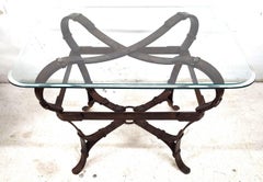 Jaques Adnet Hermes Style Side Table Trompe l'Oeil Leather Straps