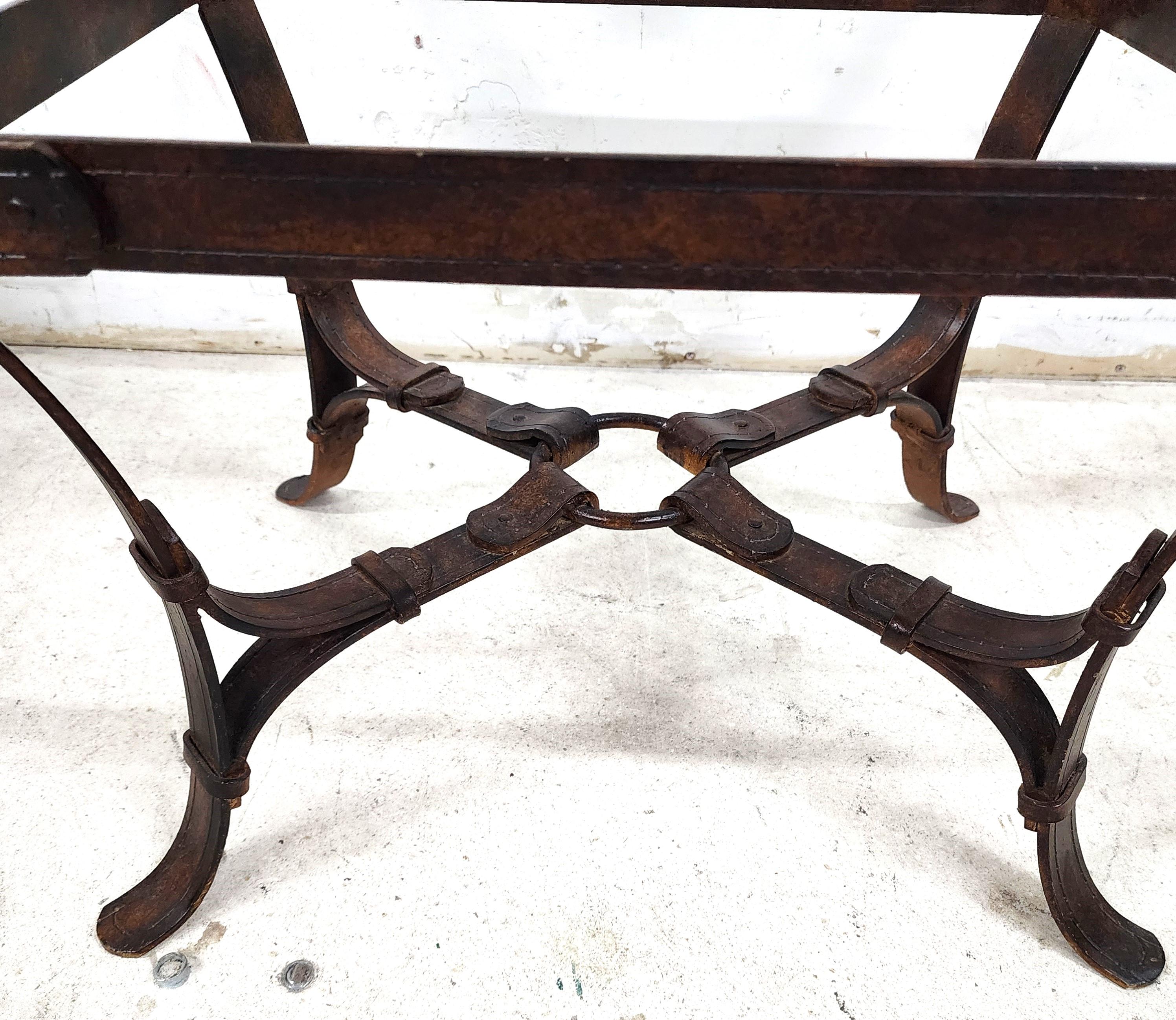 Late 20th Century Jaques Adnet Hermes Style Side Table Trompe l'Oeil Leather Straps For Sale