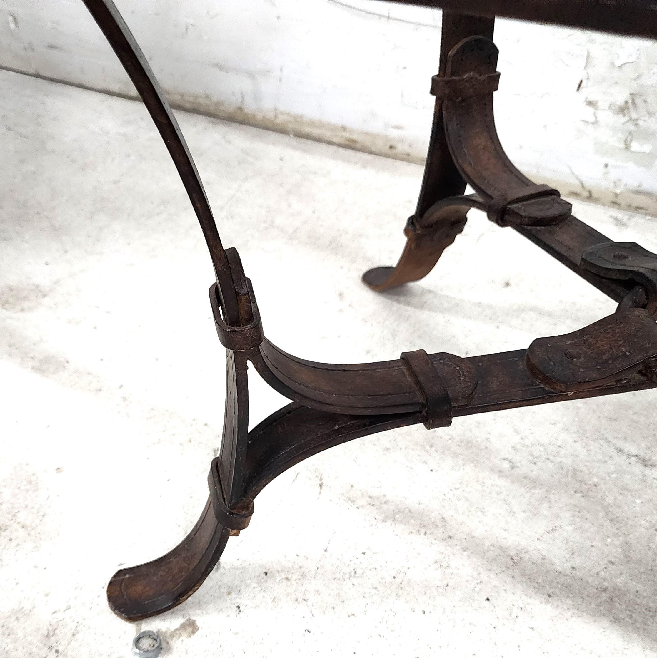 Jaques Adnet Hermes Style Side Table Trompe l'Oeil Leather Straps For Sale 1