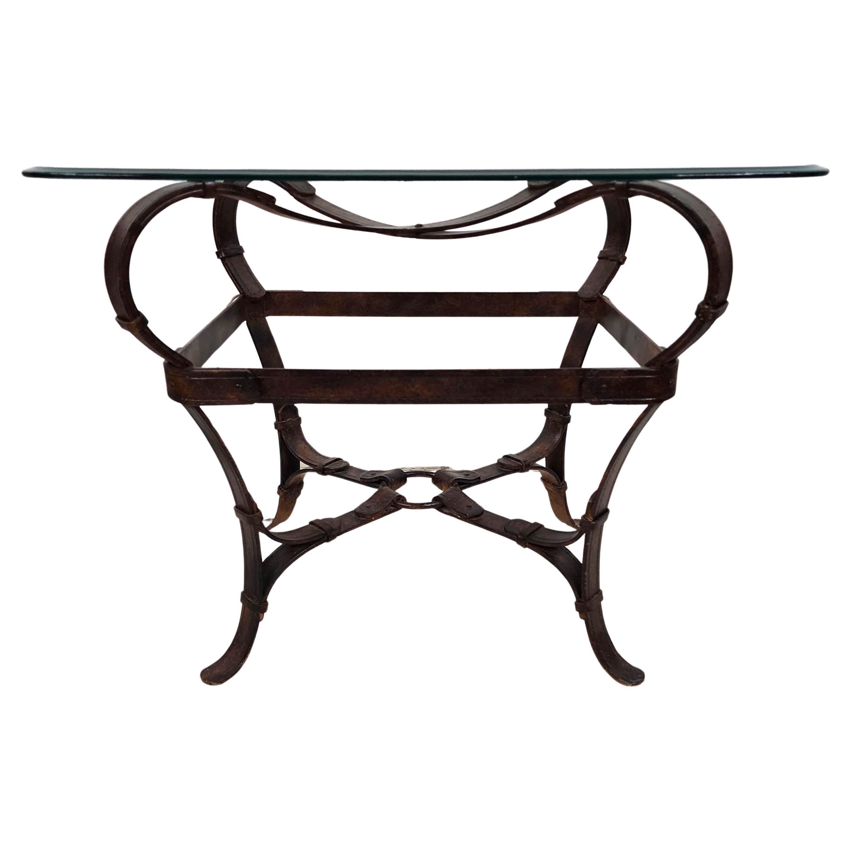 Jaques Adnet Table d'appoint style Hermès Trompe l'Oeil Bracelet en cuir