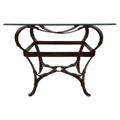 Jaques Adnet Tavolino stile Hermes L'Oeil con cinghie in pelle