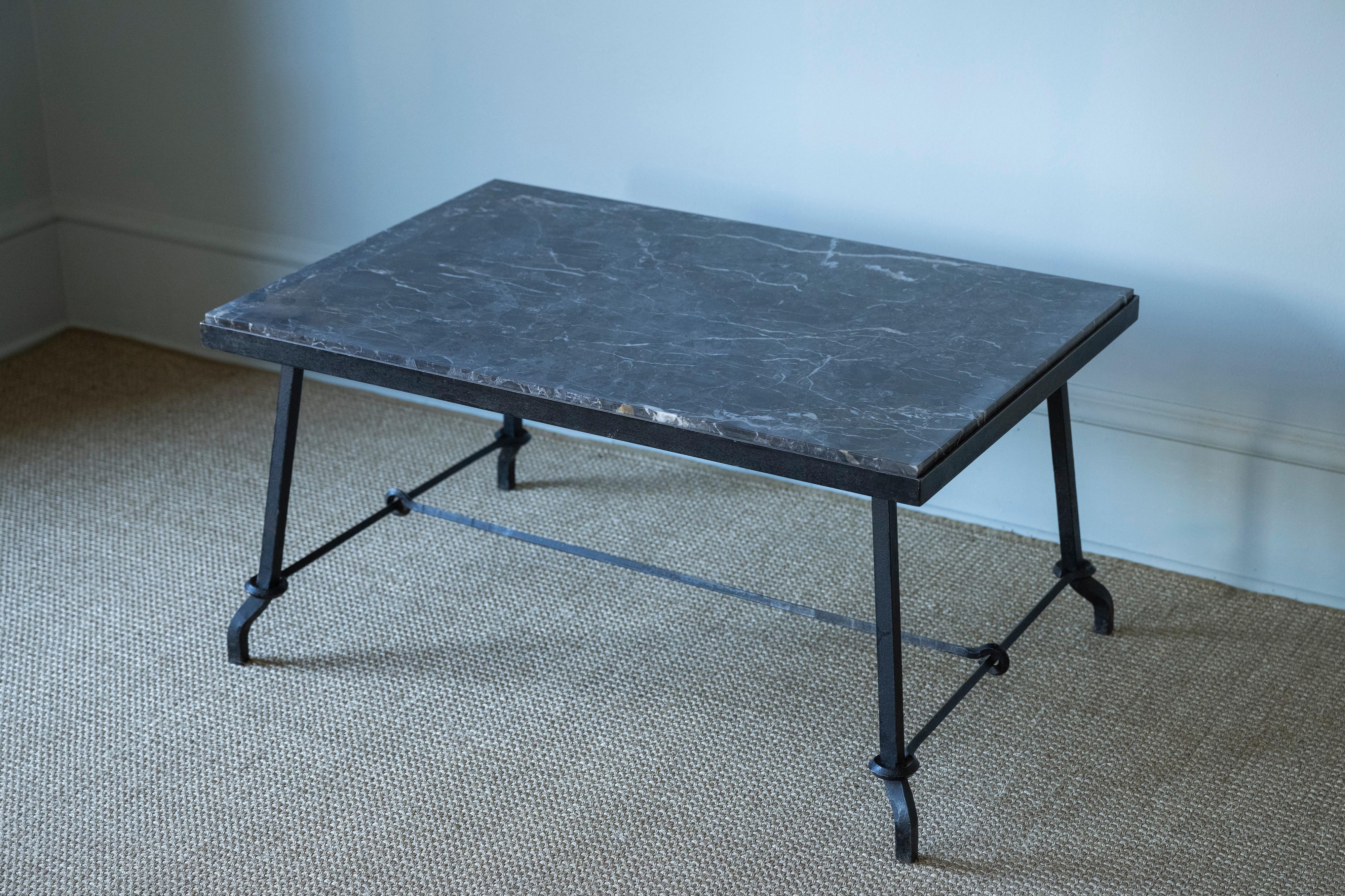 Mid-Century Modern Jaques Adnet Steel Coffee Table with Marble Top For Sale