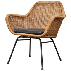 Vintage Jaques Adnet Style Midcentury Rattan Bucket Chair