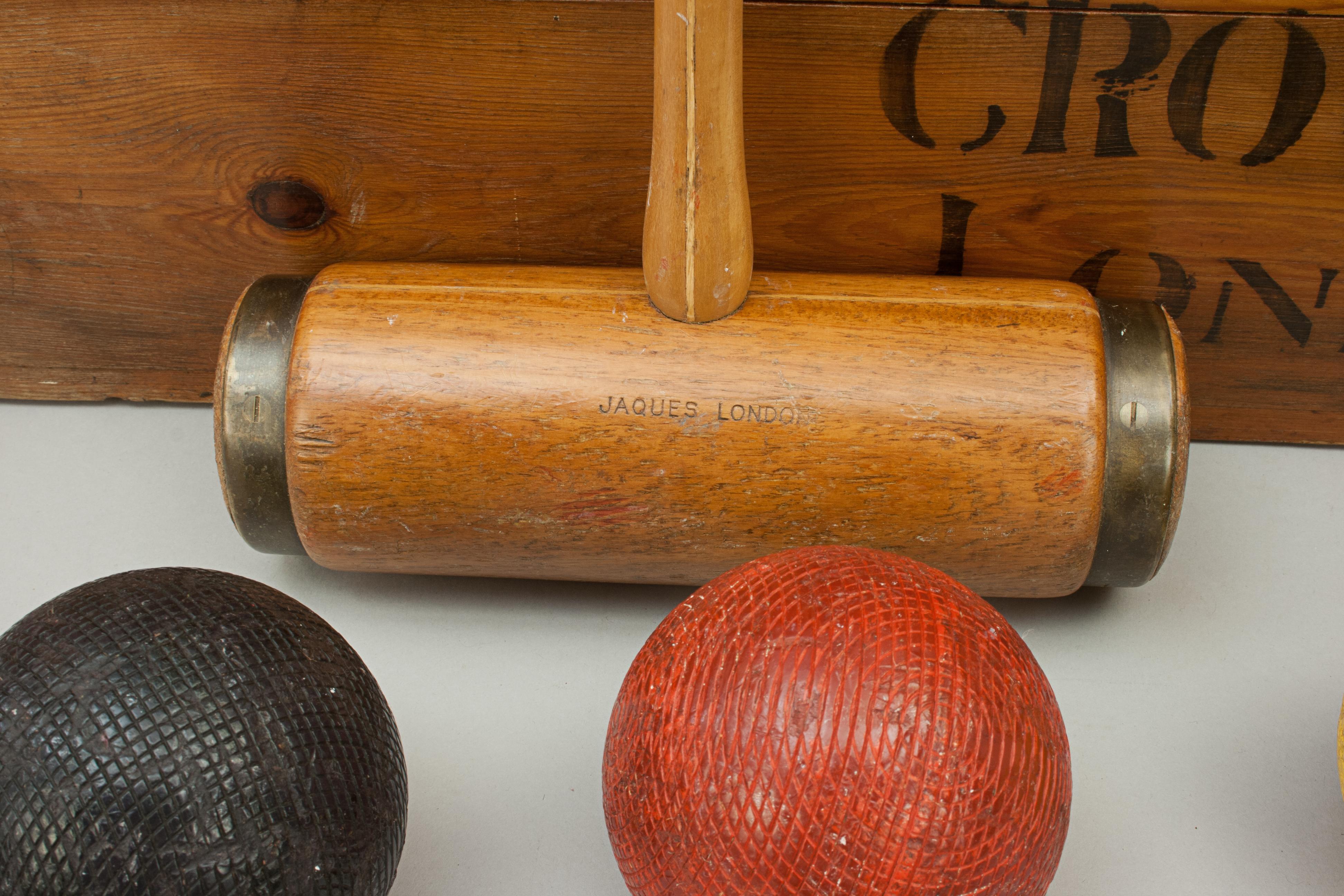 British Jaques Brass Bound Croquet Set in Original Pine Box