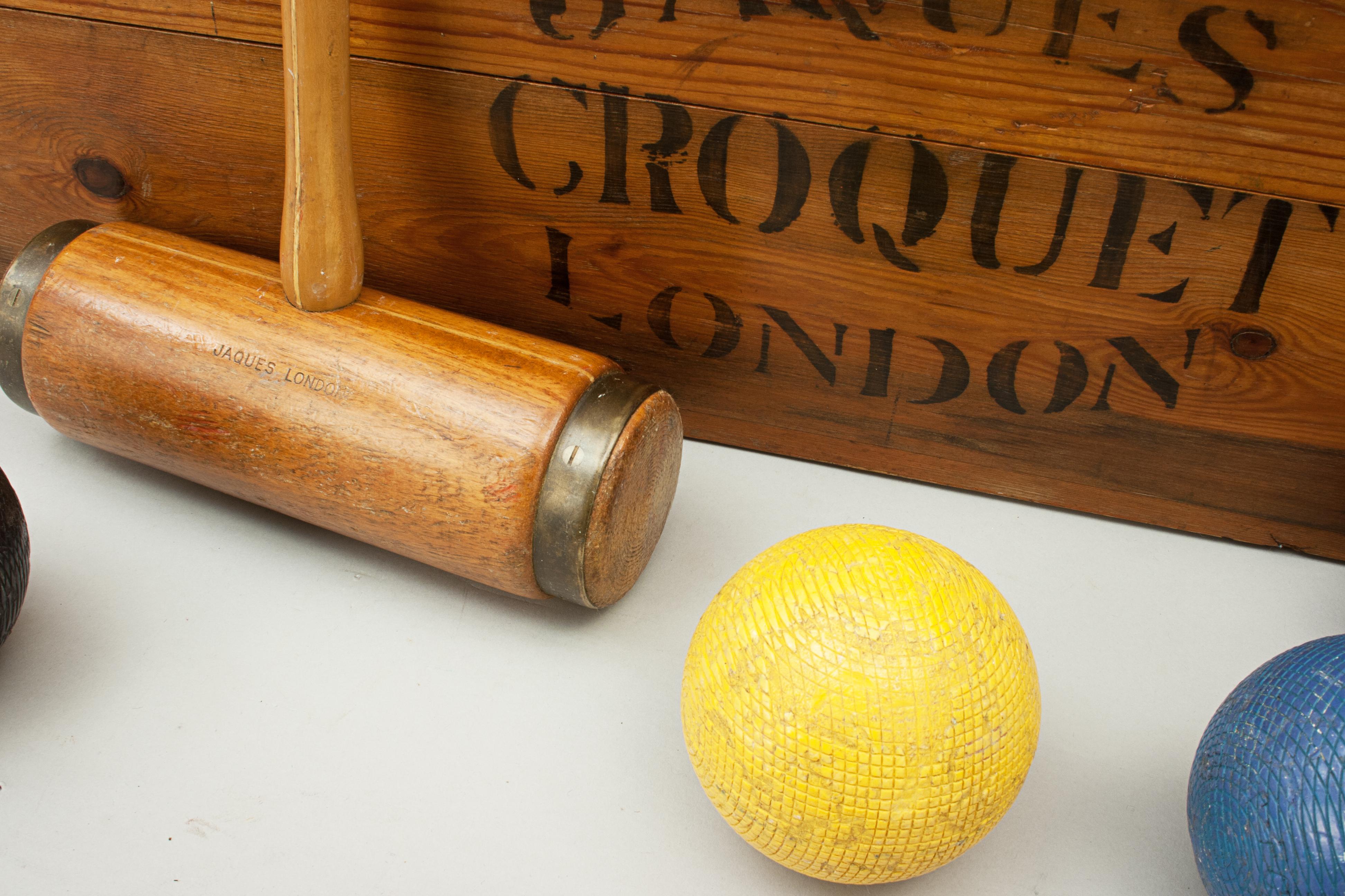 Mid-20th Century Jaques Brass Bound Croquet Set in Original Pine Box