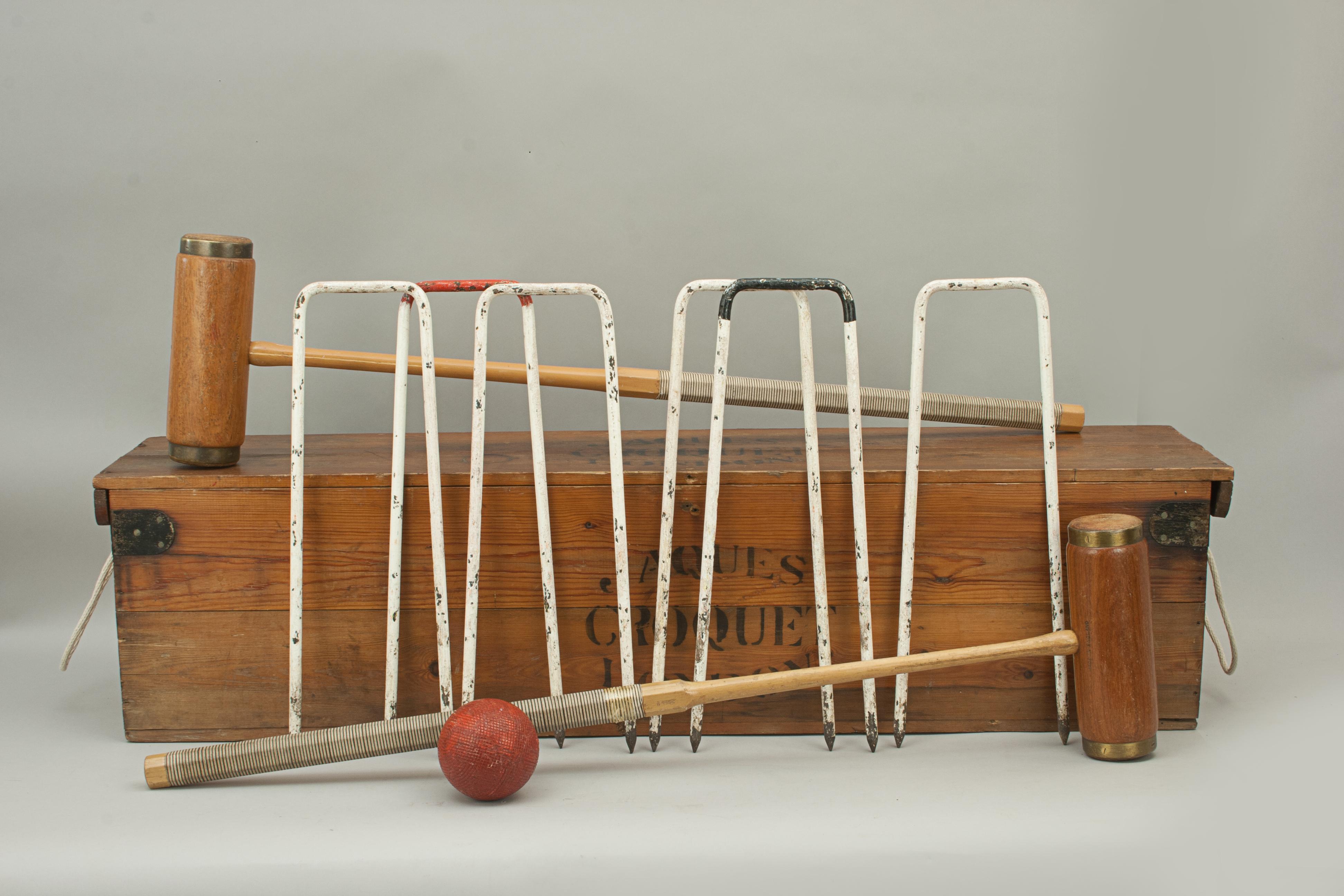 Jaques Brass Bound Croquet Set in Original Pine Box 1