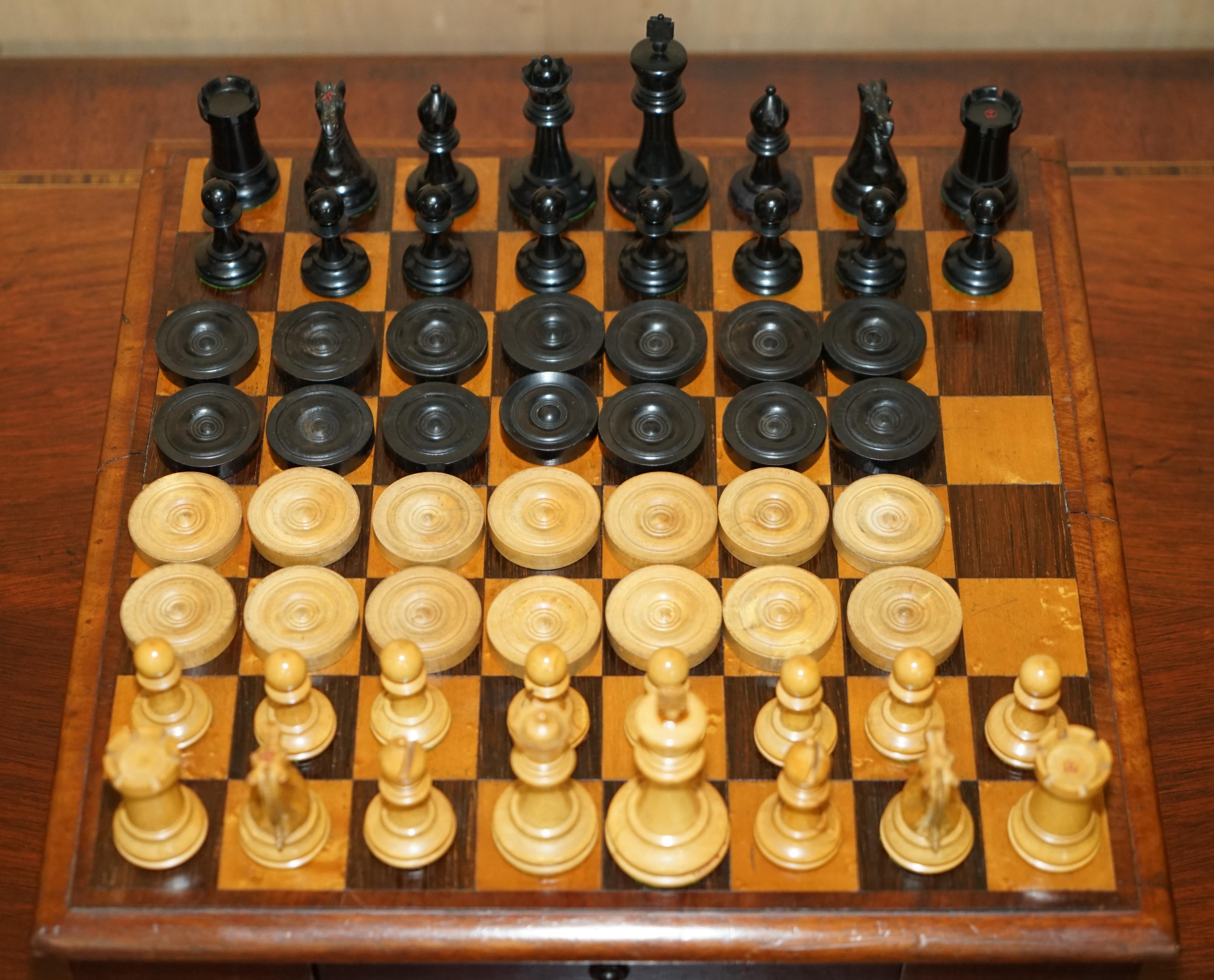 Hand-Crafted Jaques London Victorian Burr Walnut Chessboard Staunton Chess Backgammon Pieces