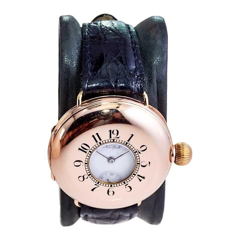 FACTORY / HOUSE: Jaques & Marcus / New York
STYLE / REFERENCE: Military Style 
METAL / MATERIAL: 14Kt Rose Gold
DIMENSIONS: Length 40mm  X Diameter 36mm
CIRCA: 1893
MOVEMENT / CALIBER: Manual Winding / 17 Jewels / Cal.13 Lignes / Lever Set
DIAL /