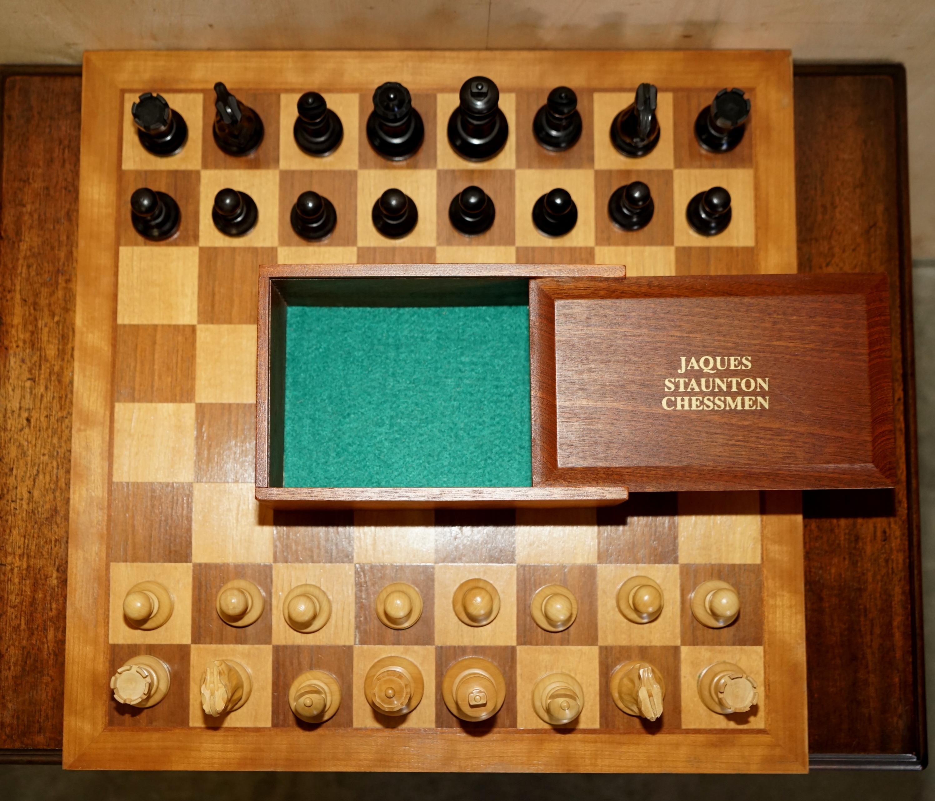 English Jaques of London Staunton Chessmen Set with Board Chess Board and Pieces