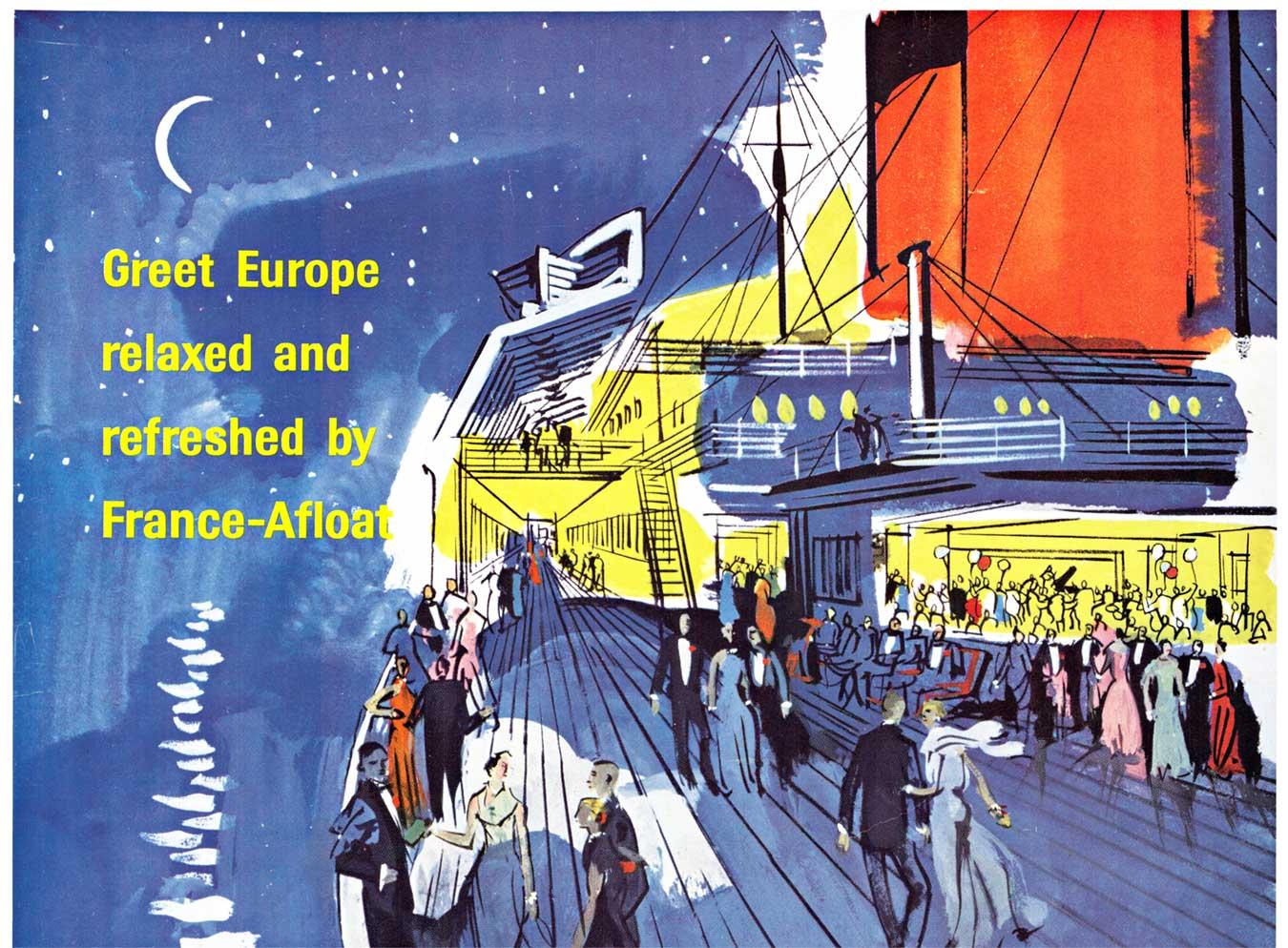 Elegant original French Line vintage cruise line travel poster - Print by Jaques Pagés