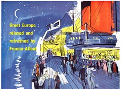 Elegante póster original de época de la línea de cruceros French Line