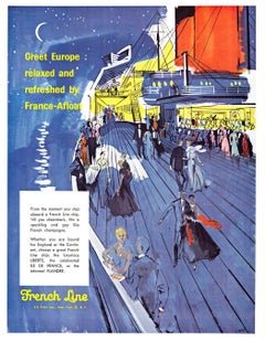Elegant original French Line vintage cruise line travel poster