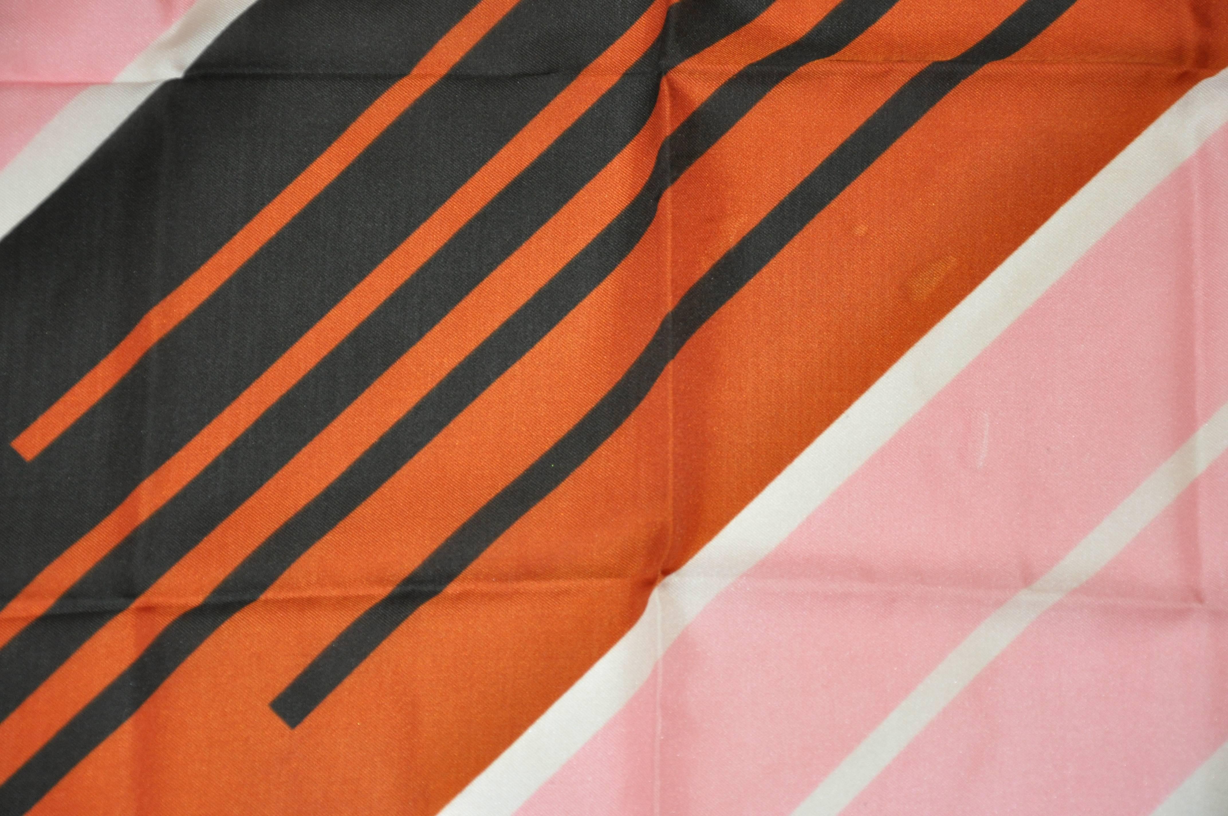 Rose Jaques Piaget - Écharpe marron Coco avec bordure multicolore à rayures multicolores en vente