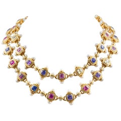 JAR 18 Karat Gold Multicolored Sapphire, Pearl Necklace