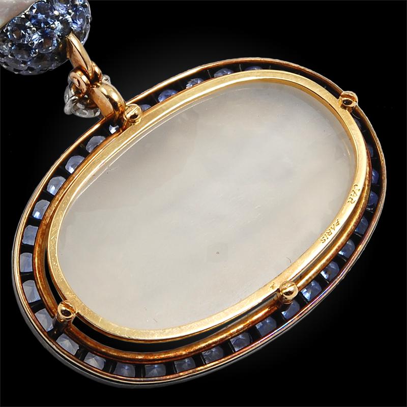 Round Cut JAR 18 Karat Rose Gold Sapphire, Chalcedony, and Diamond Necklace For Sale
