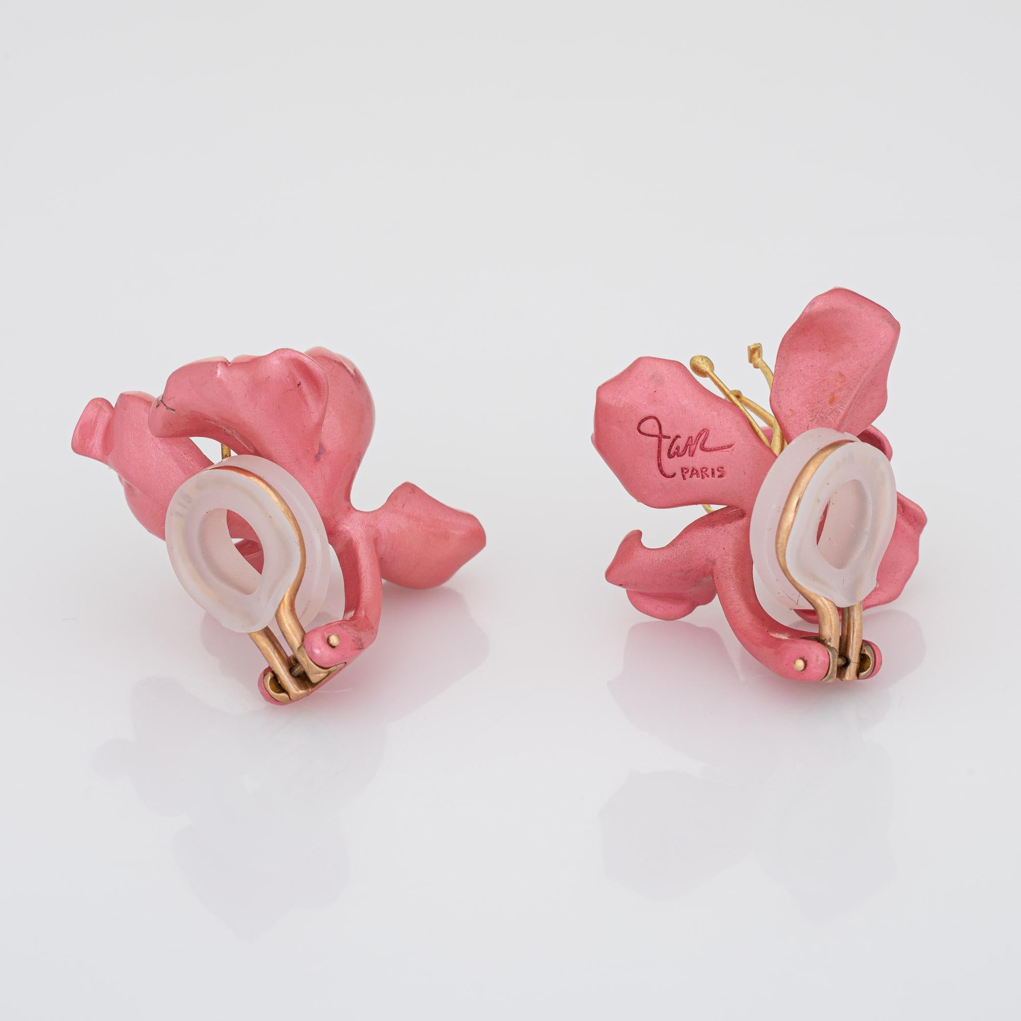 Beautifully detailed almond blossom earrings created by JAR (Joel Arthur Rosenthal) crafted in 18k yellow gold and silver. 

The almond blossoms are composed of sculpted silver petals with applied pink enamel and 18k yellow gold pistils to the