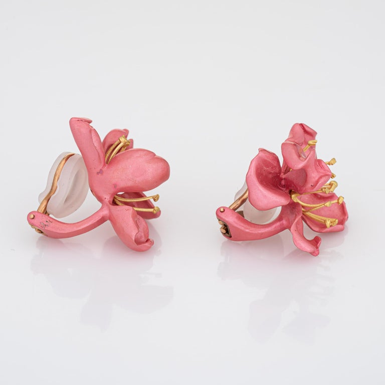 JAR Almond Blossom Earrings 18k Gold Silver Pink Enamel Joel