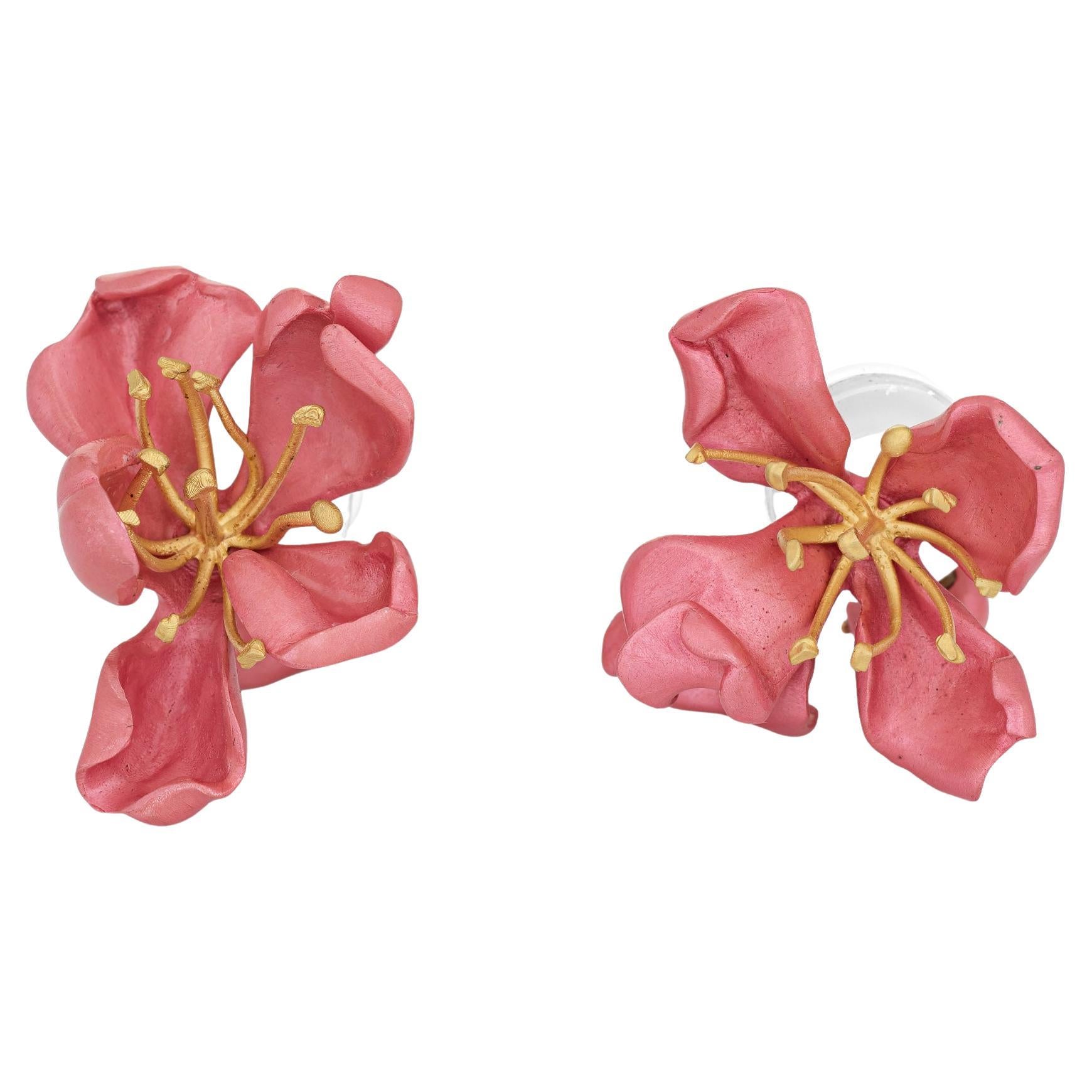 JAR Almond Blossom Earrings 18k Gold Silver Pink Enamel Joel Arthur Rosenthal