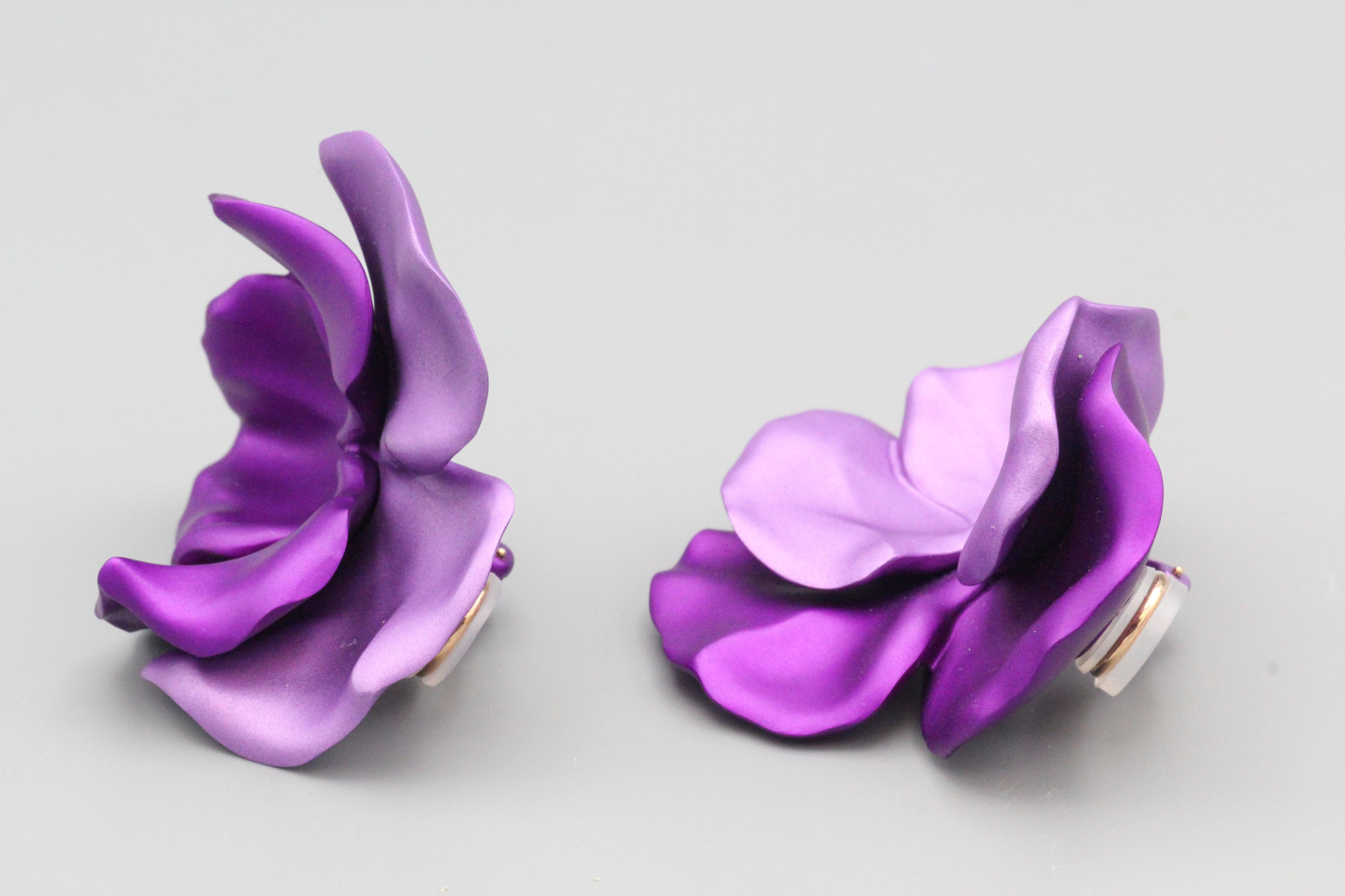JAR Aluminum and Gold Pansy Earrings 1
