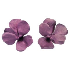 Jar Aluminum Pansy Earrings Paris 18K Yellow Gold Clip ons