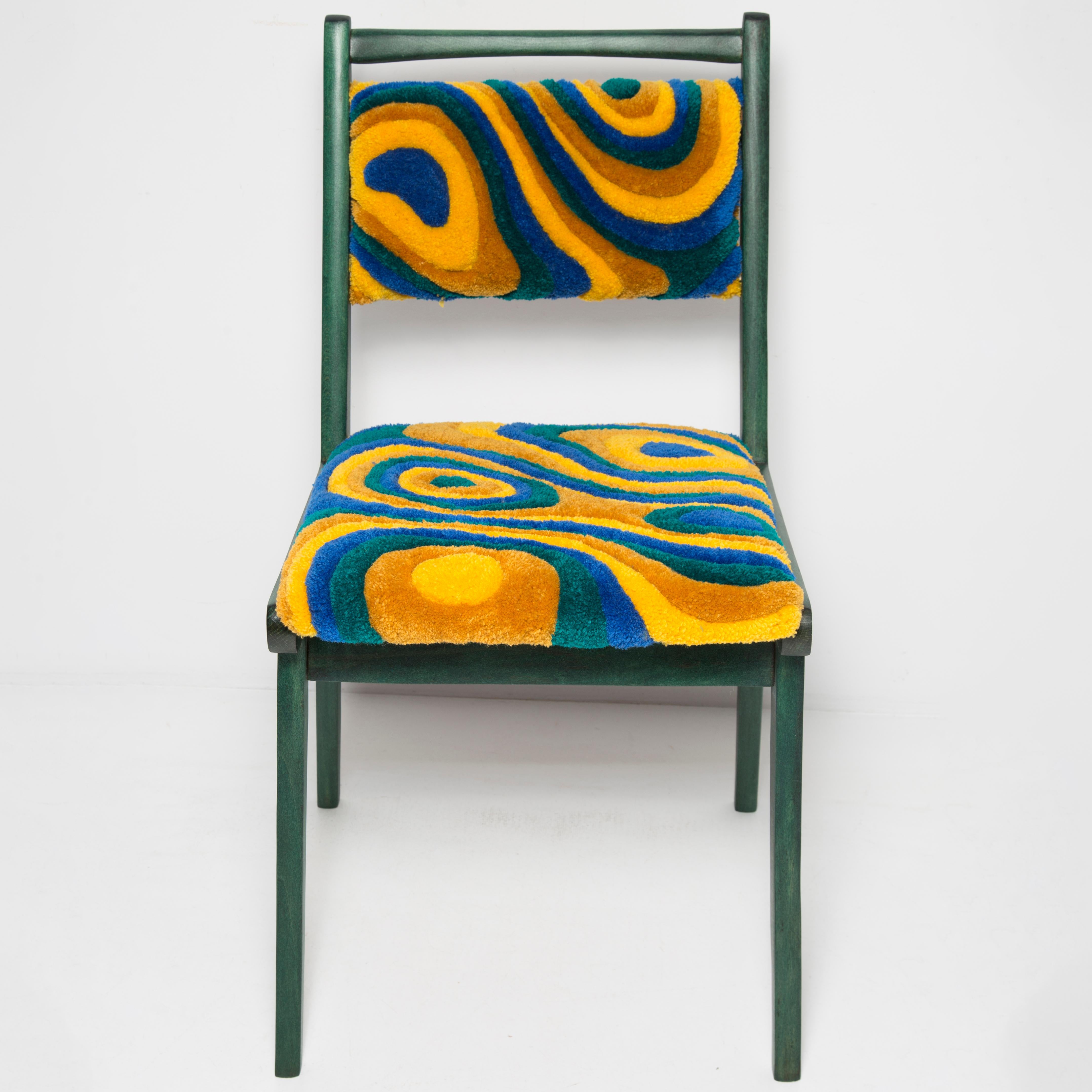 Mid-Century Modern Chaise JAR en laine zébrée/jaune, siège Rajmund Halas touffeté à la main en vente