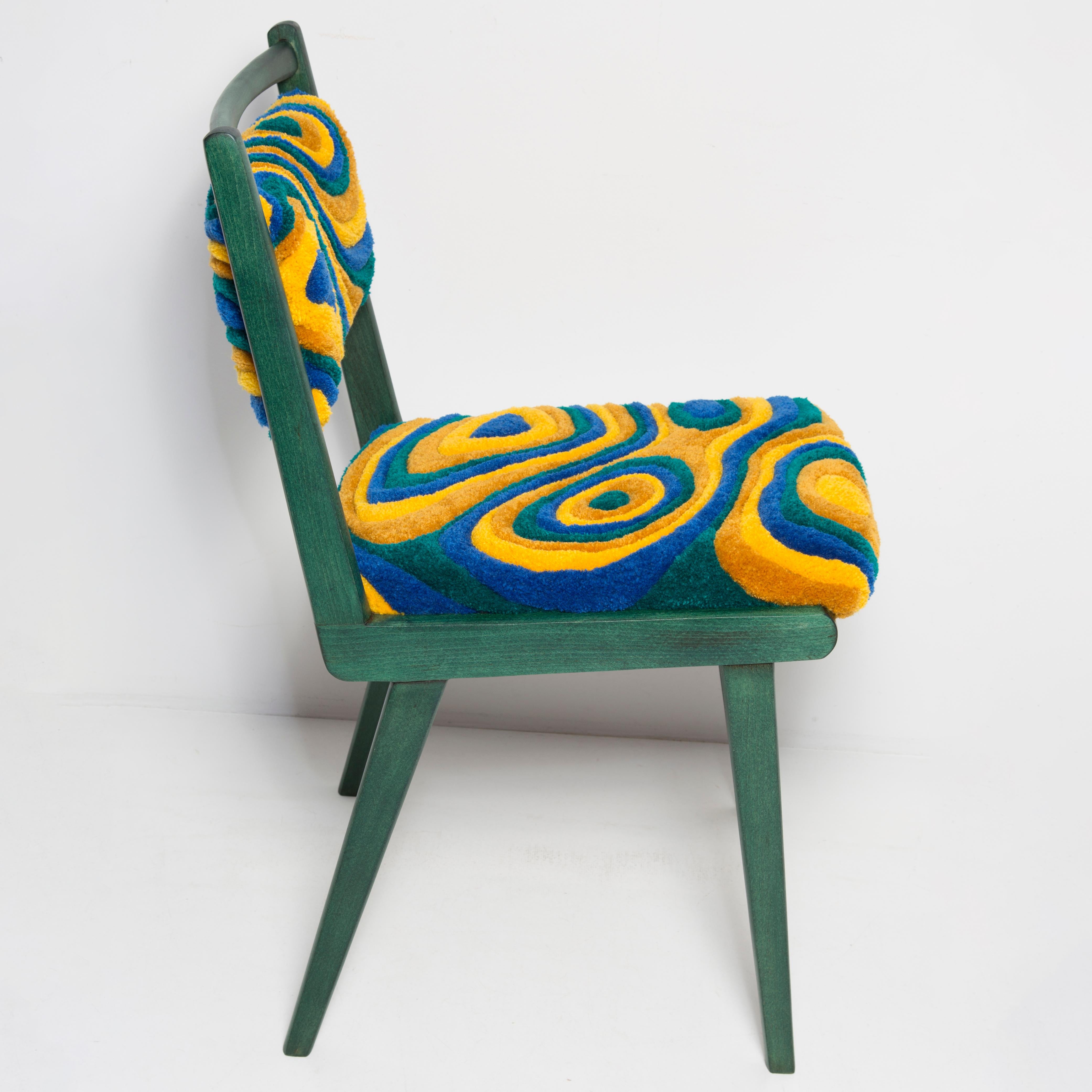 Polonais Chaise JAR en laine zébrée/jaune, siège Rajmund Halas touffeté à la main en vente