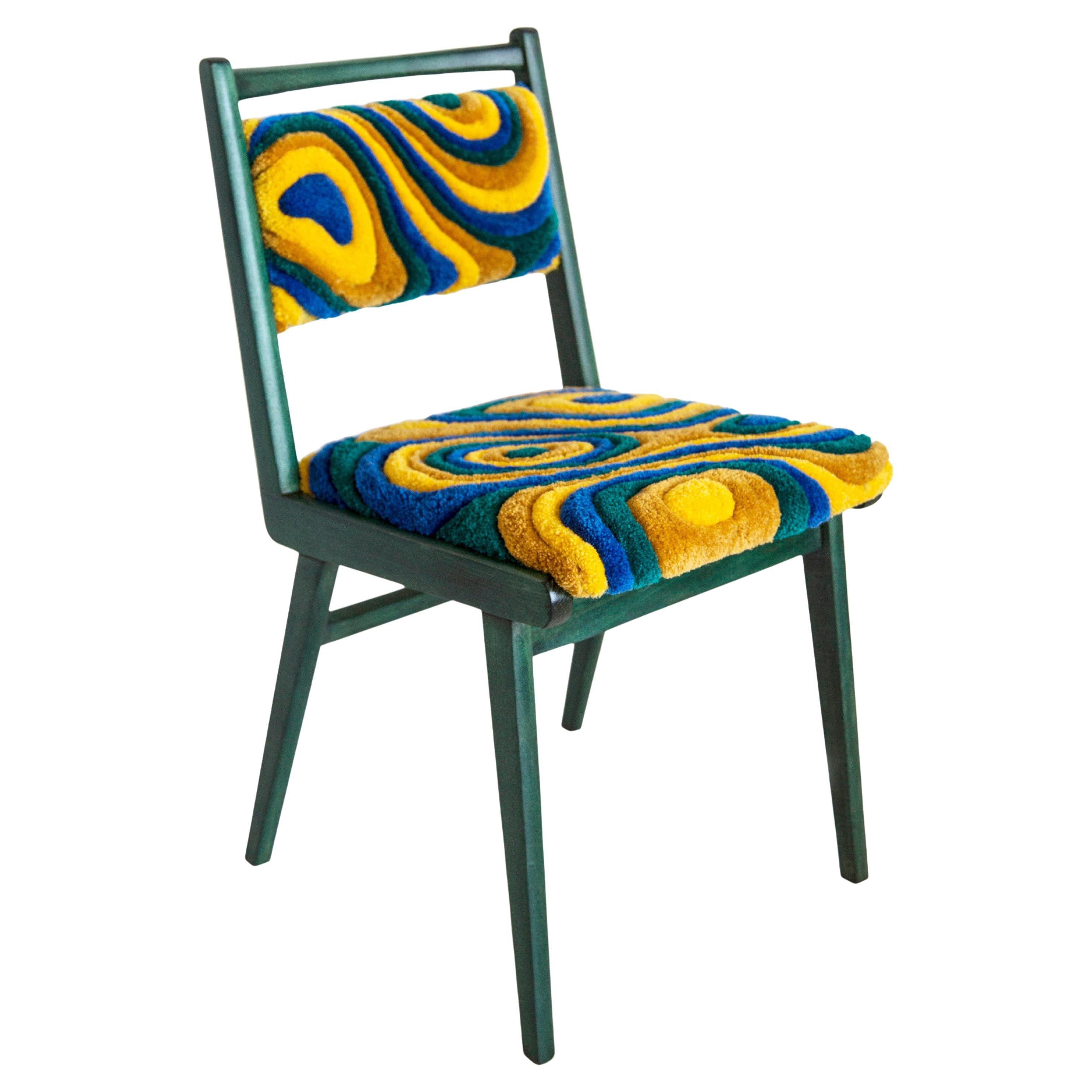Chaise JAR en laine zébrée/jaune, siège Rajmund Halas touffeté à la main en vente